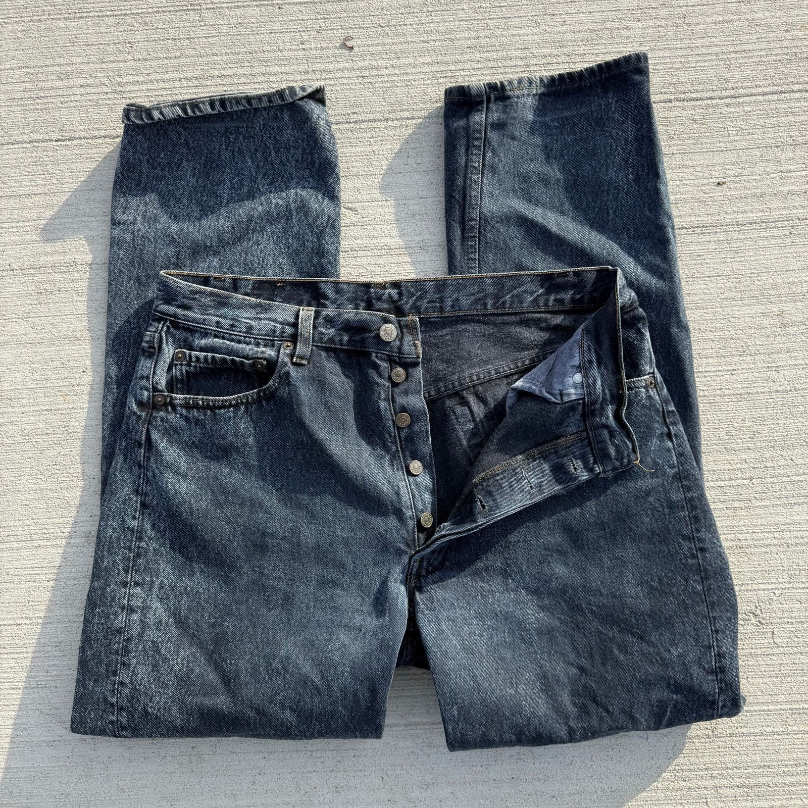 80s Levi's 501 Button Fly Straight Leg Faded Black Jeans