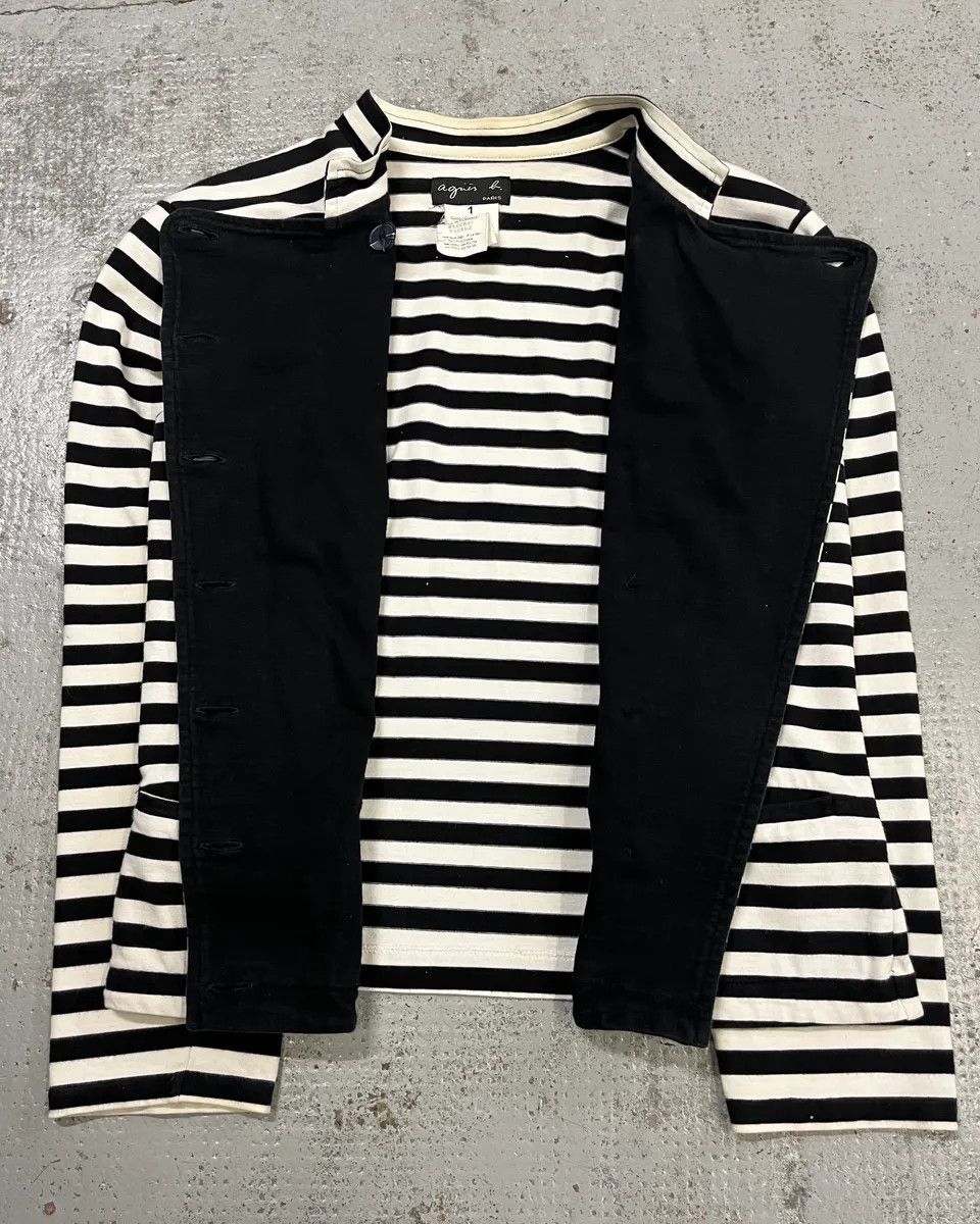 Vintage Agnès b. Black & White Officer Asymmetrical Striped Cardigan Size S / US 4 / IT 40 - 8 Thumbnail