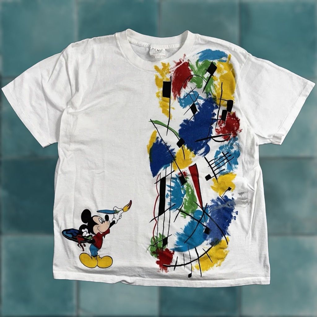 Disney VINTAGE Disney Mickey Mouse T-Shirt Short Sleeve White L Crew Neck Men 90s Vintage Graphic Print Shirt Size US L / EU 52-54 / 3 - 1 Thumbnail