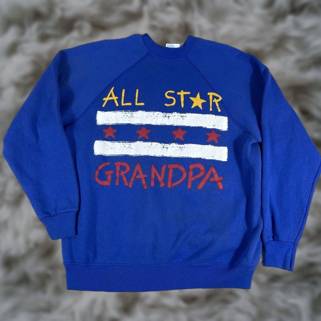 Tultex VINTAGE Tultex All Star Grandpa Crewneck Sweatshirt Adult Medium Blue 90s 80s Raglan Mens Crew Neck Pullover Sweatshirt Size US M / EU 48-50 / 2 - 1 Thumbnail