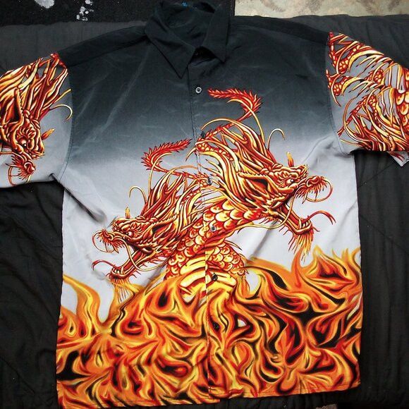 Vintage Vintage Y2K MT:2 Dragons Flames AOP Button Shirt Size US L / EU 52-54 / 3 - 2 Thumbnail