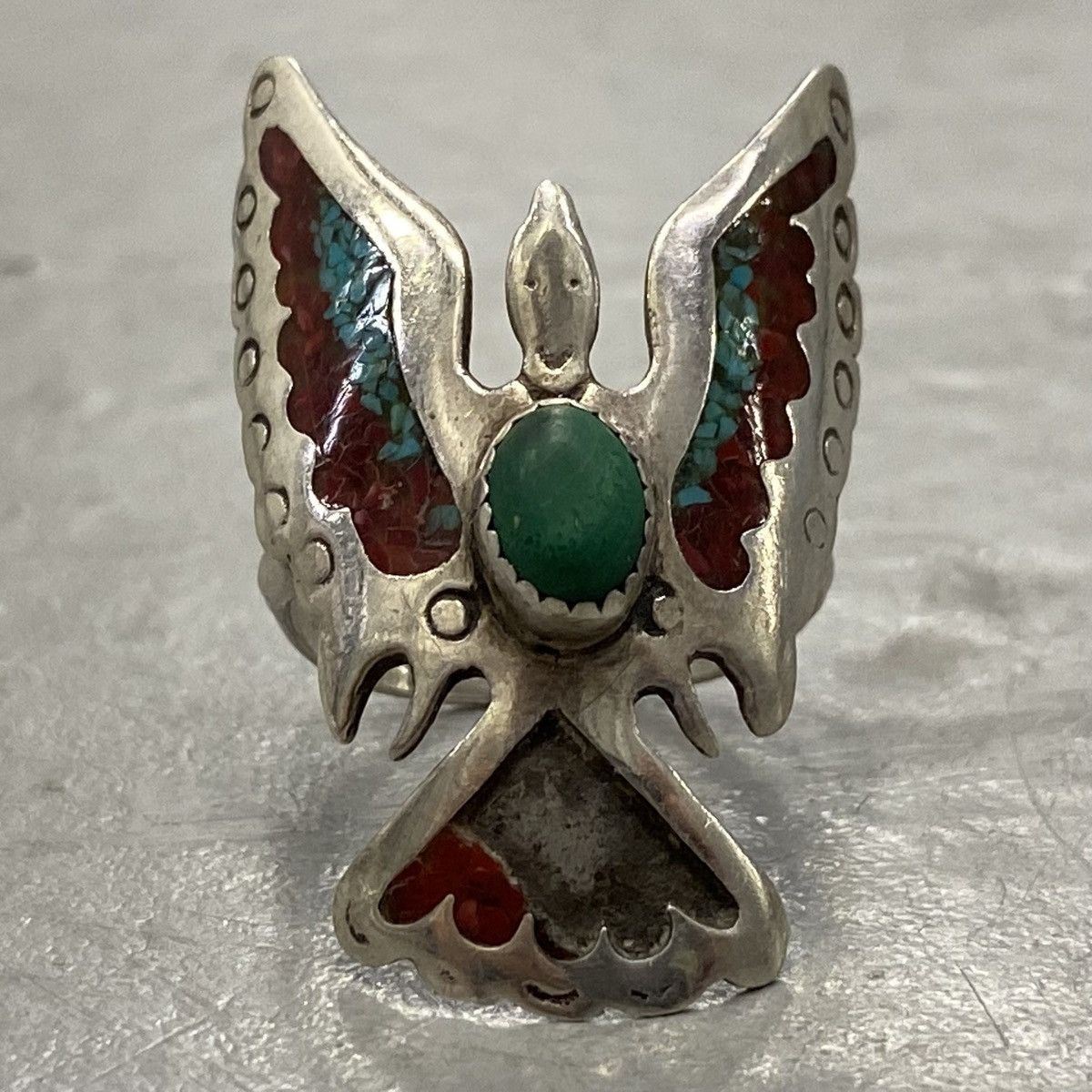 One Of The Most Rare Vintage Native American Navajo Turquoise Coral Inlay Sterling Silver Ring One Of The Most Rare Vintage Native American Navajo Turquoise Coral Inlay Sterling Silver Ring