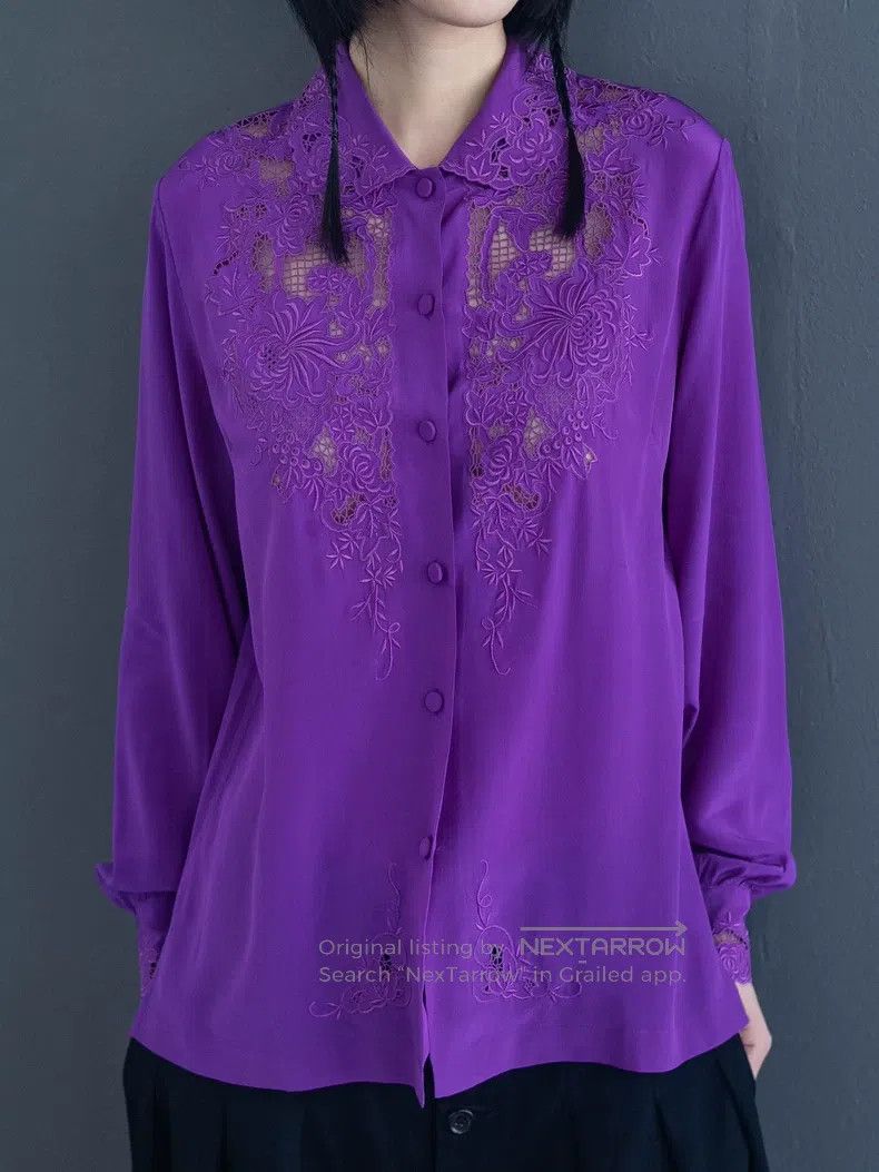 Comme des Garcons Comme Des Garcons Early hand-embroidered purple silk shirt Size M / US 6-8 / IT 42-44 - 1 Thumbnail