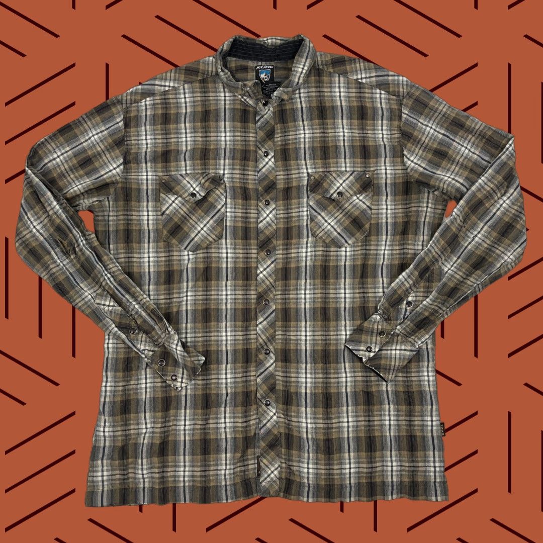 Vintage Kuhl Eluxur Shirt Mens XL Brown Plaid Pearl Snap Chest Pockets Hiking Outdoors Shirt Size US XL / EU 56 / 4 - 1 Thumbnail