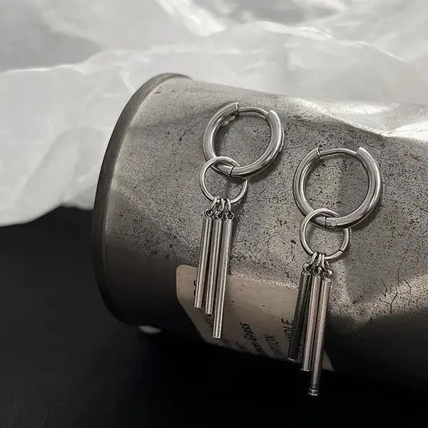 Designer × Jewelry × Vintage 925 Silver Plated Dangle Drop Hoop Earrings for Men Women Size ONE SIZE - 3 Thumbnail
