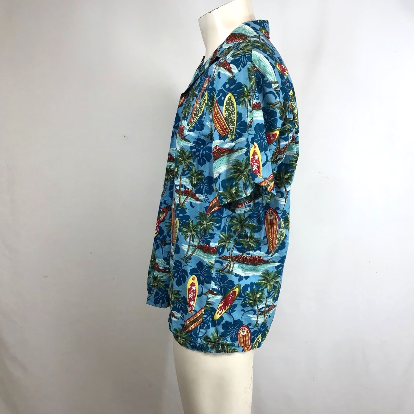 Vintage RJC Hawaiian Surfboard Palm Tree Print Button Up Shirt Men's M Blue Size US M / EU 48-50 / 2 - 6 Thumbnail