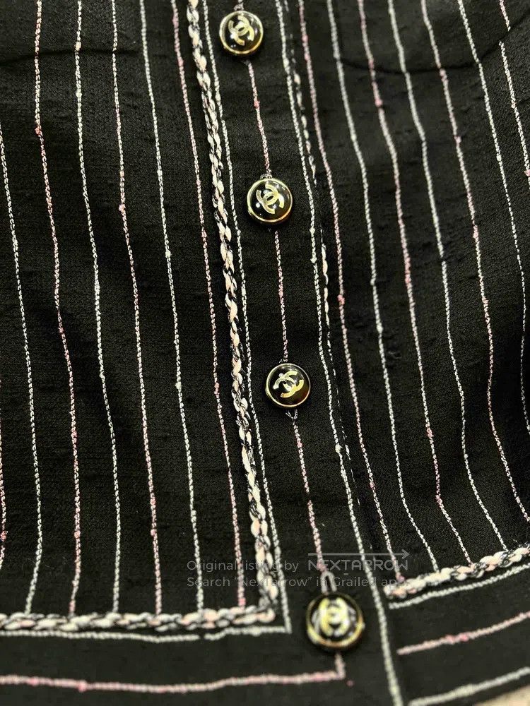 Chanel Chanel Black striped glitter round-neck two-pocket jacket Size S / US 4 / IT 40 - 3 Thumbnail