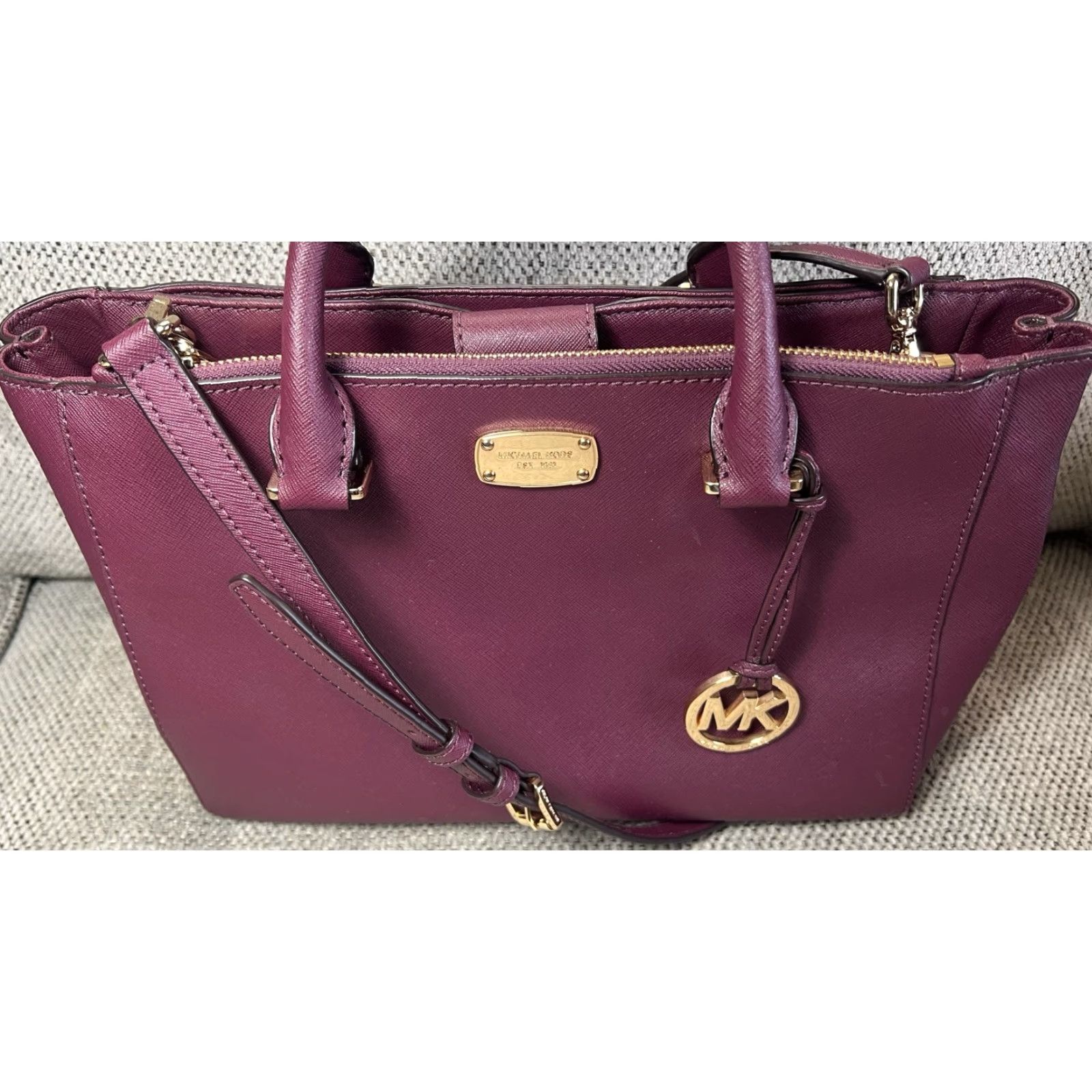 Michael Kors MICHAEL KORS Medium Kellen Saffiano Bag Burgundy Plum Leather Satchel Womens Size ONE SIZE - 3 Thumbnail