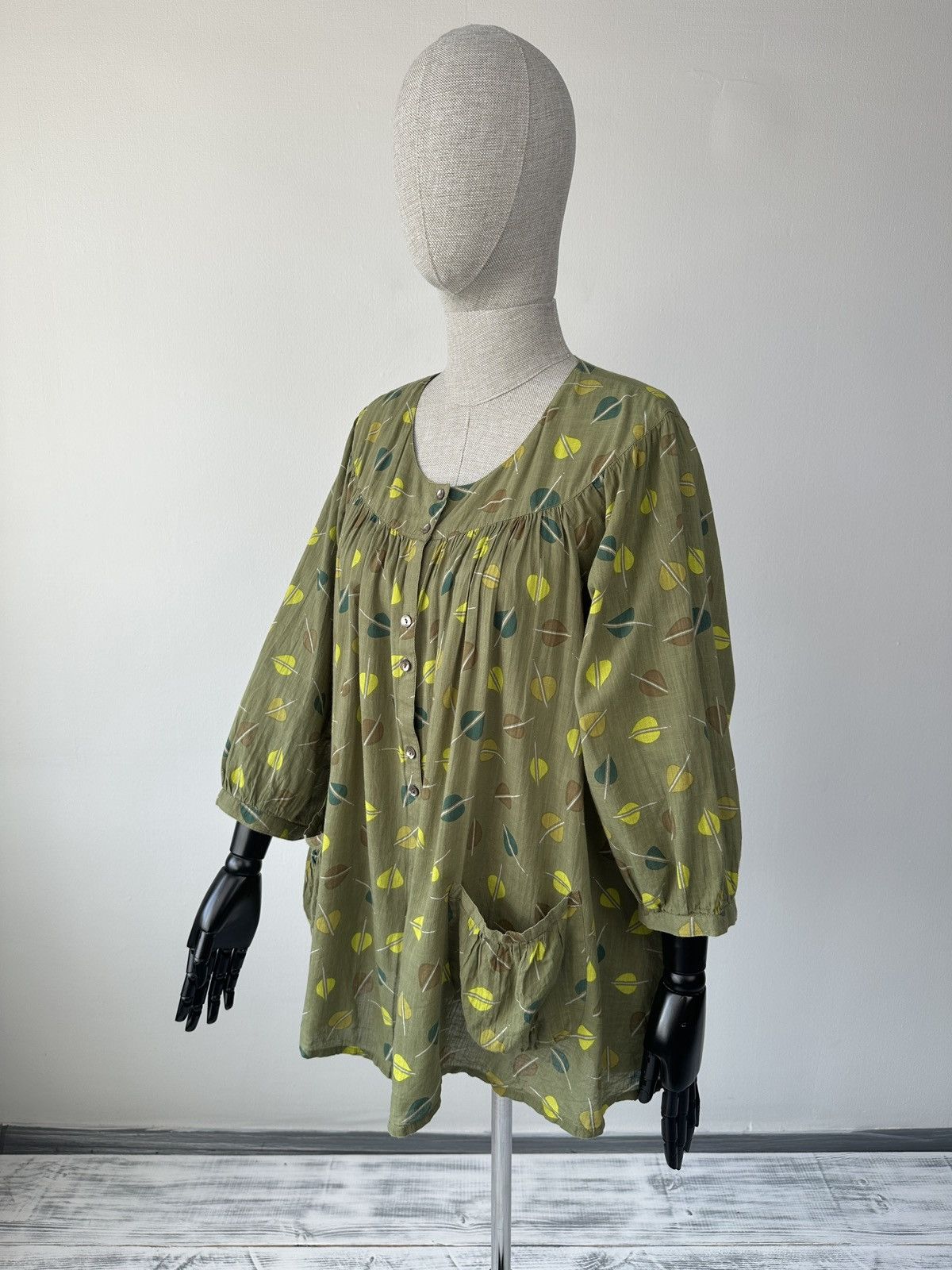 Gudrun Sjoden GUDRUN SJODEN Olive Leaf Print Cotton Tunic Blouse Lagenlook Size M / US 6-8 / IT 42-44 - 3 Thumbnail