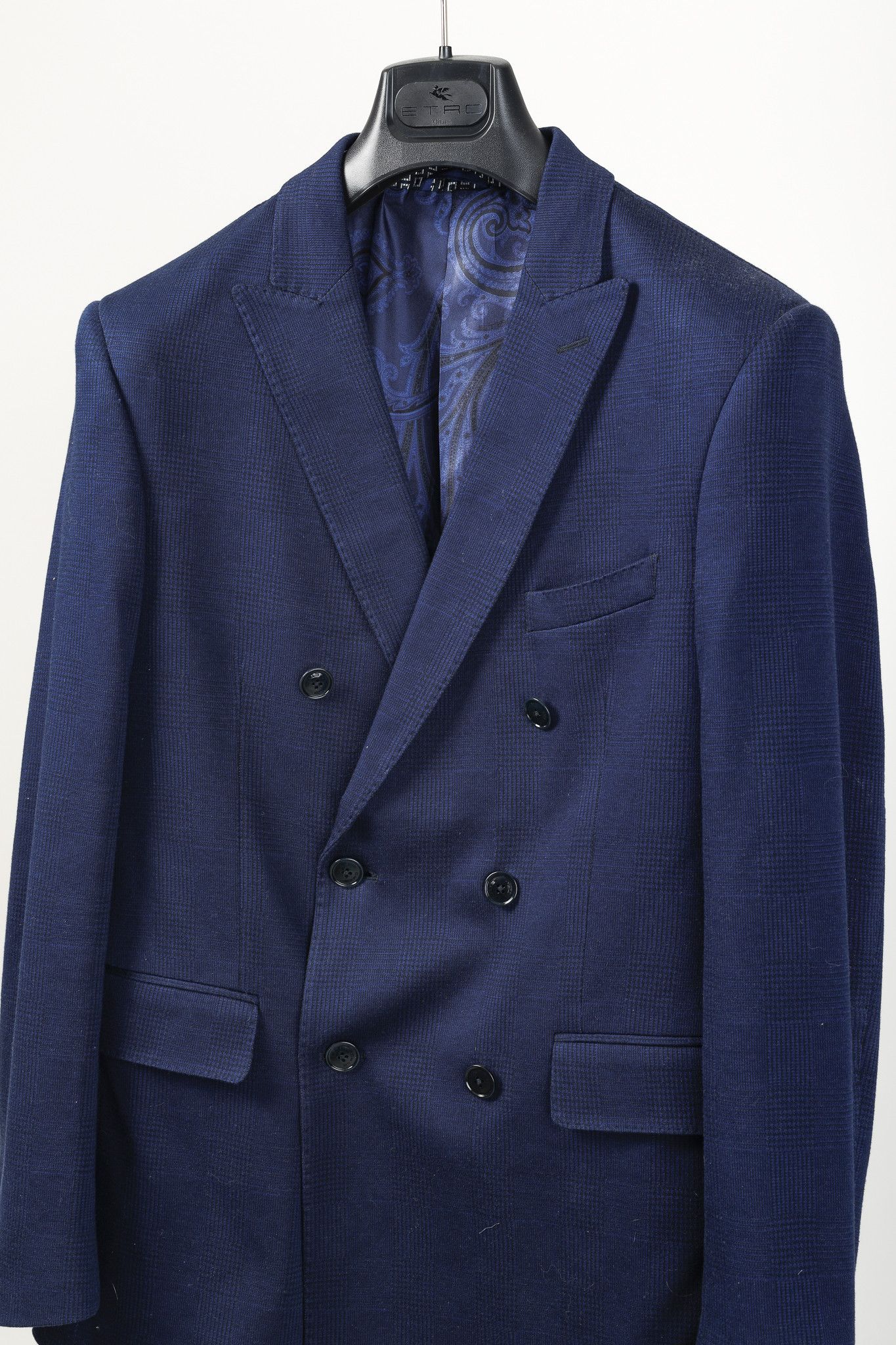 Etro Etro Navy Blue Tartan Double-Breasted Silk-Lined Blazer Size 40R - 3 Thumbnail