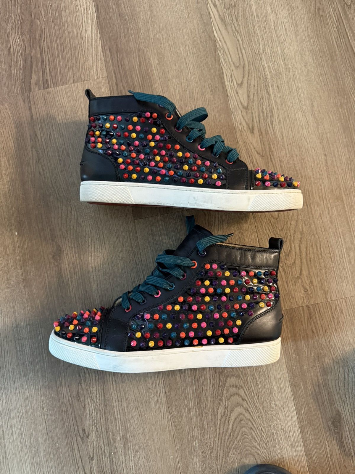 Christian Louboutin CHRISTIAN LOUBOUTIN Black Leather Multicolor Spikes Size US 11.5 / EU 44-45 - 2 Thumbnail