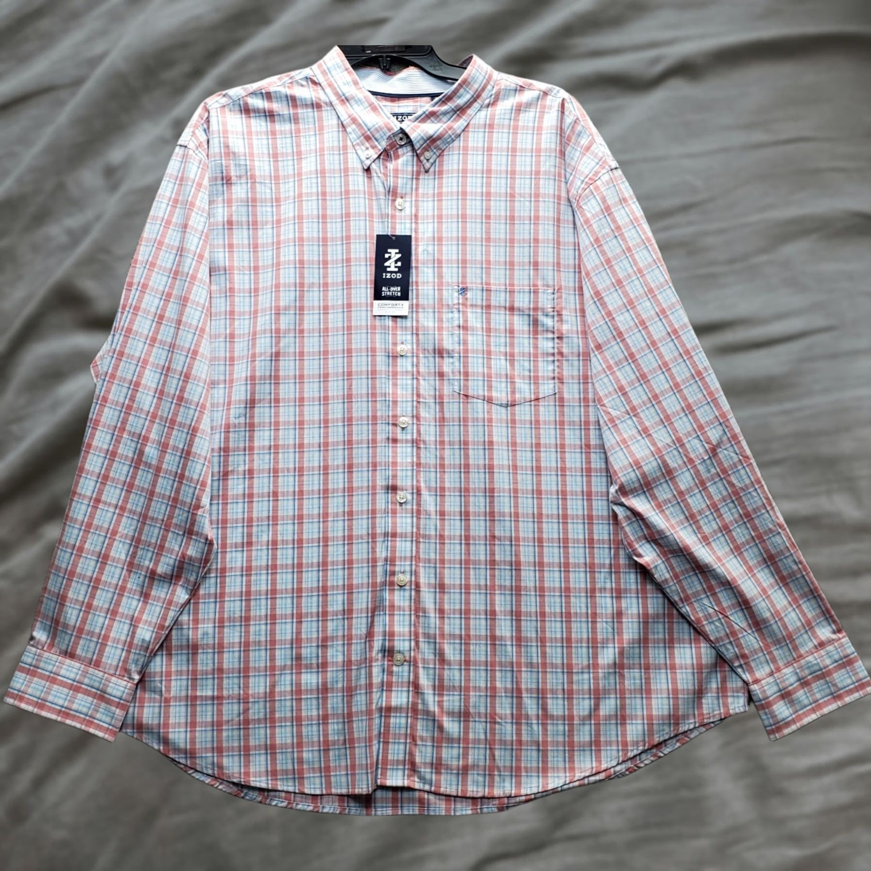 Izod IZOD Mens Shirt 3XLT Multi Plaid Comfort Performance All-Over Stretch Button Down Size US XXL / EU 58 / 5 - 1 Thumbnail