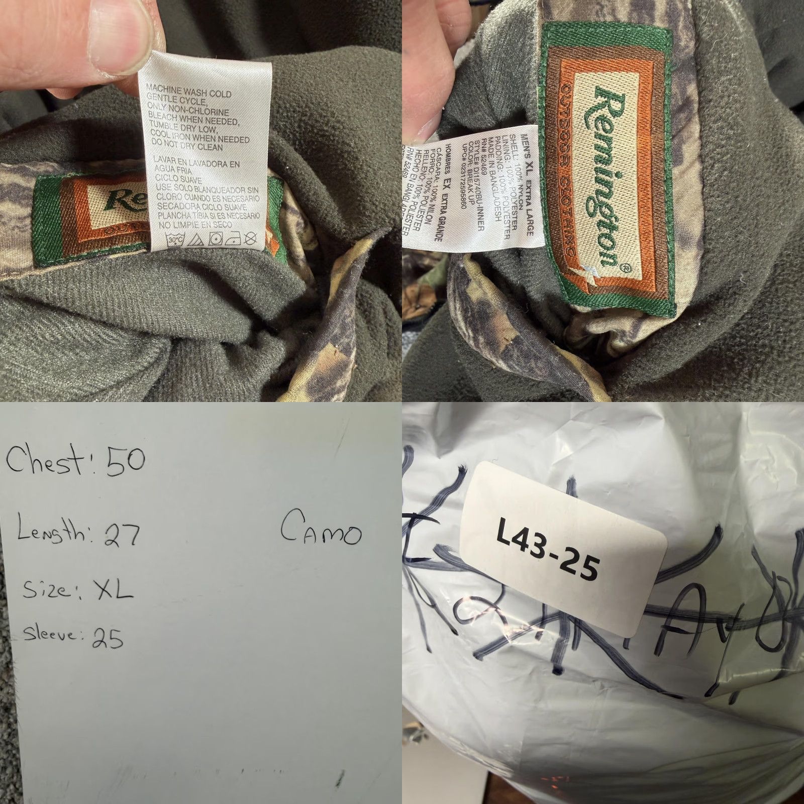Remington 3-in-1 Insulated Hunting Jacket Mens XL Camo Multi Guard Thermore Coat