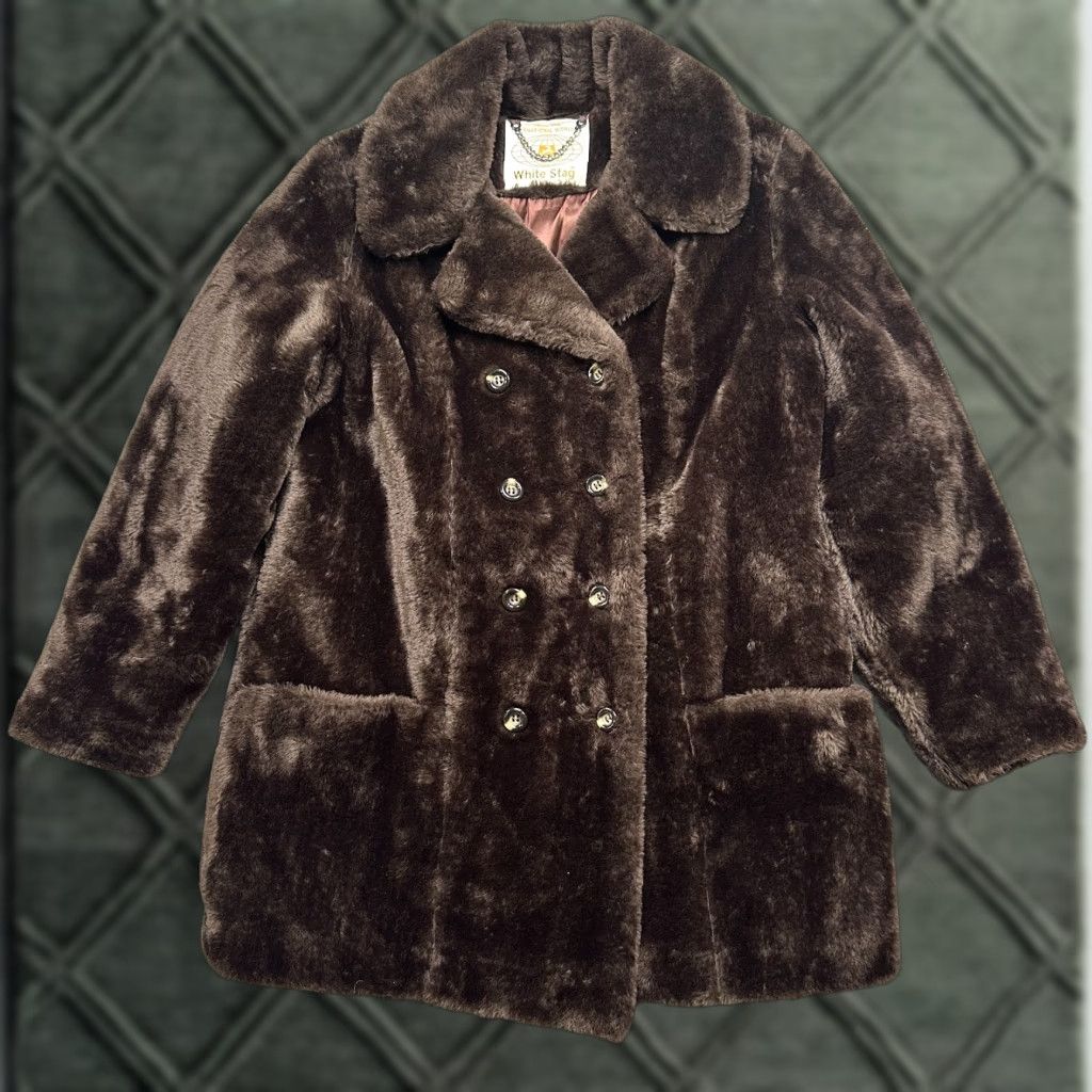 Vintage VINTAGE International World of White Stag Coat Womens S-M Dark Brown Faux Fur Double Breasted Jacket/Coat with Pockets Size S / US 4 / IT 40 - 1 Thumbnail
