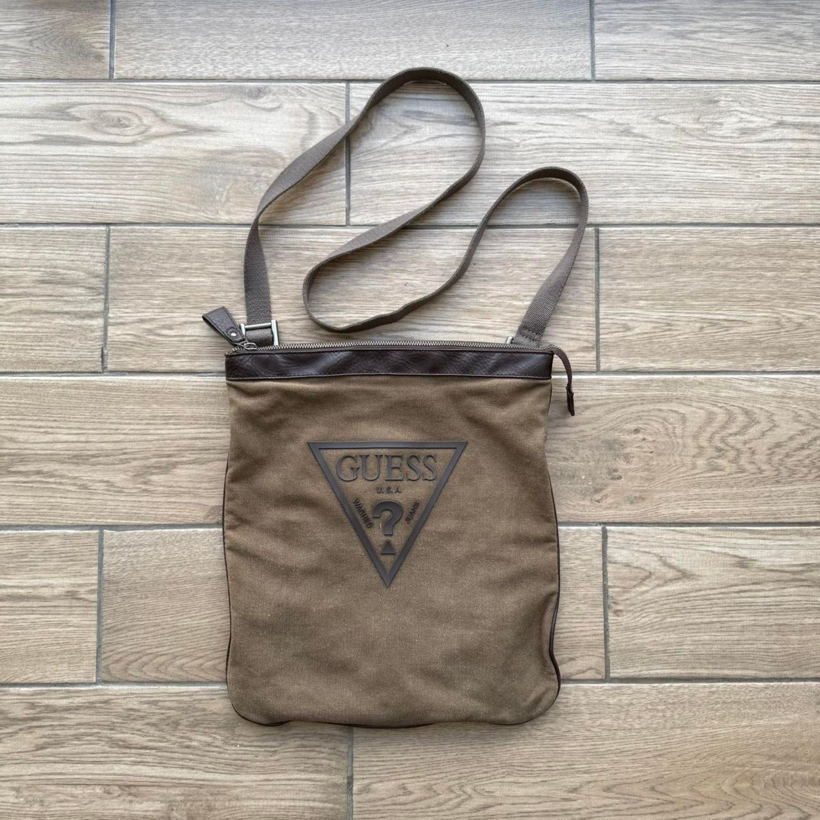 Y2K Guess Vintage Heavy Canvas Shoulder Bag in Brown, Men's