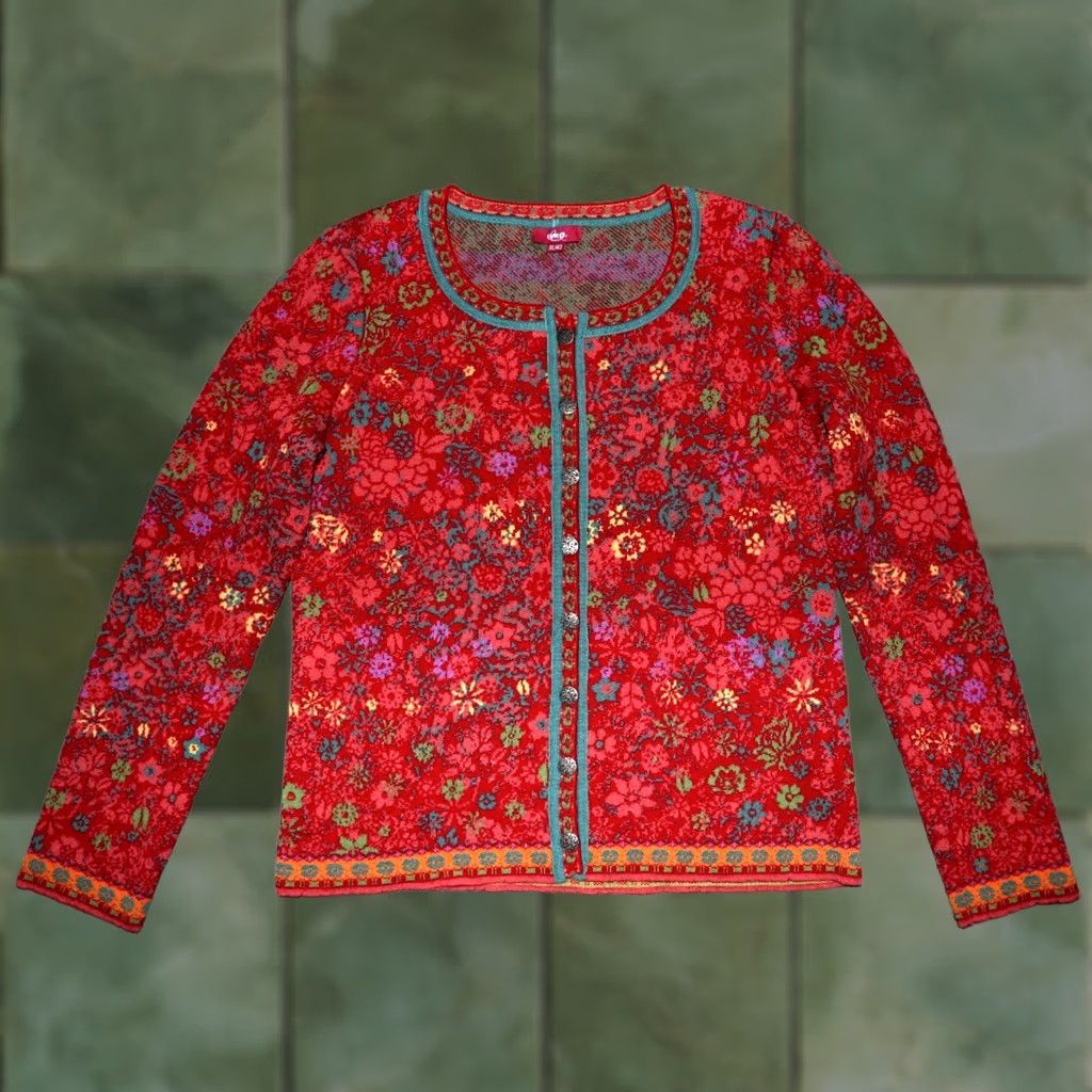 Vintage IVKO WOMEN CARDIGAN LONGSLEEVE SWEATER BUTTON UP RED XL 100% MERINO WOOL Size XL / US 12-14 / IT 48-50 - 1 Thumbnail