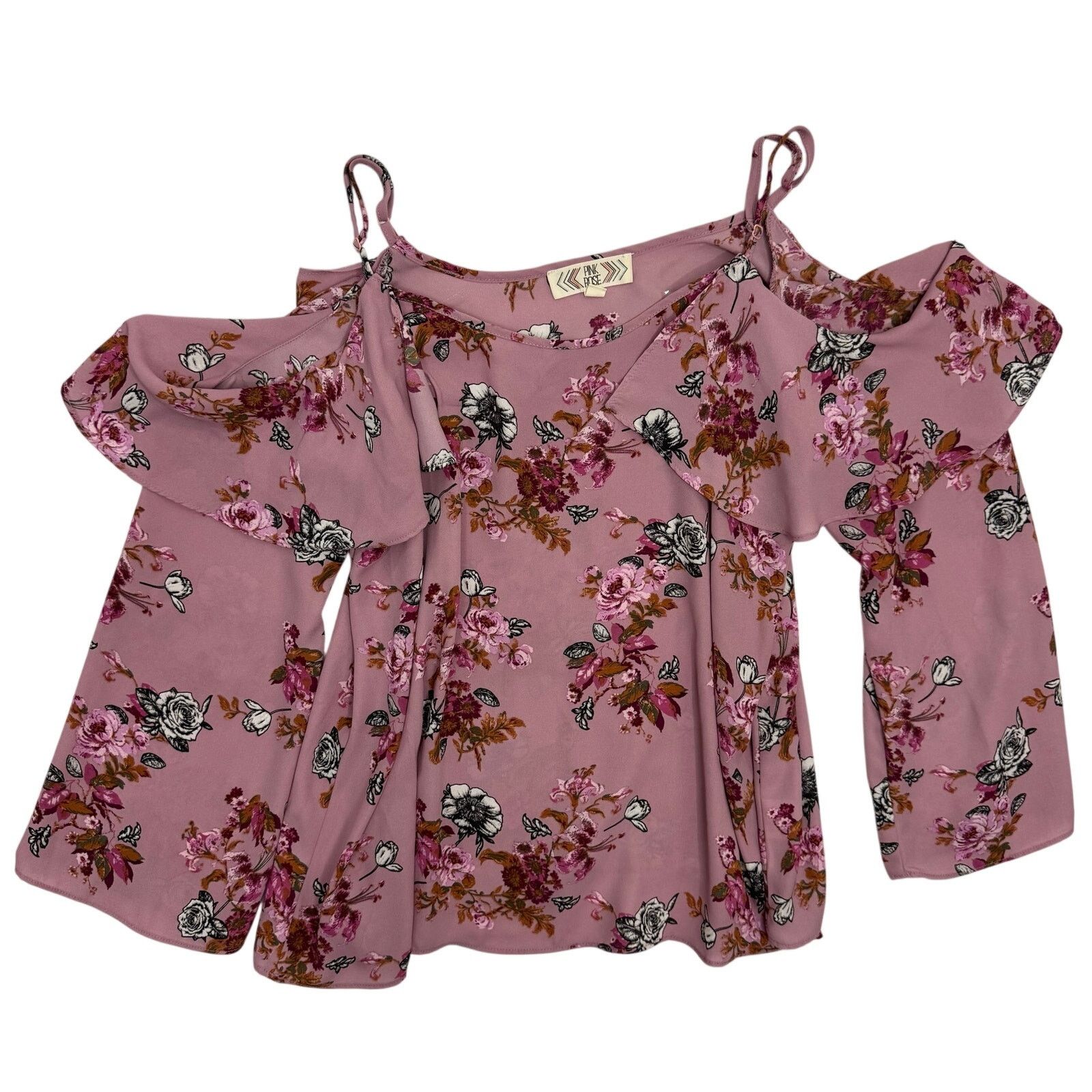 Other Pink Rose Purple Floral Cold Shoulder Top Size Medium Size M / US 6-8 / IT 42-44 - 1 Thumbnail