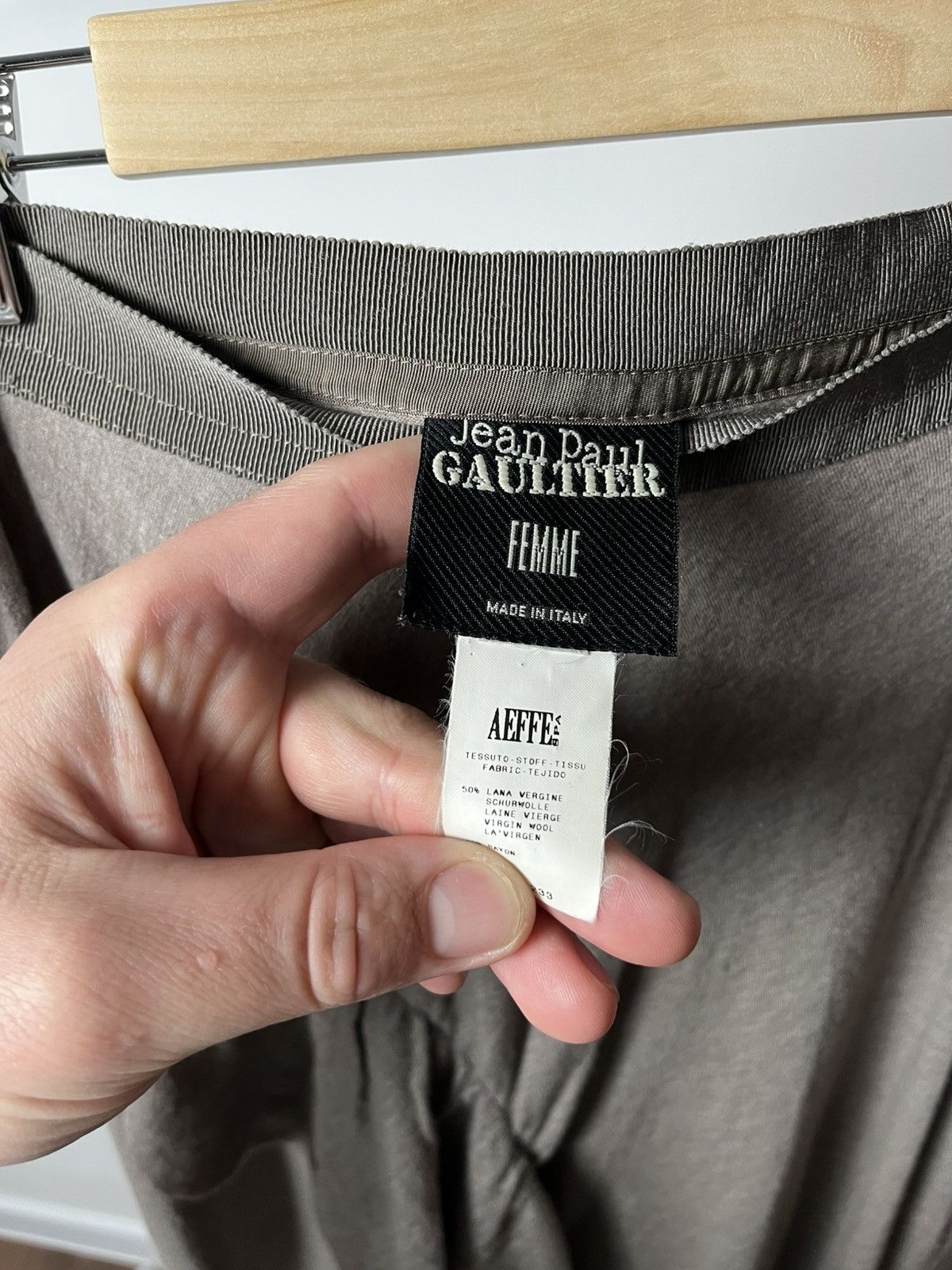 Jean Paul Gaultier × Vintage Jean Paul Gaultier Femme taupe maxi draped wool skirt Size 30" / US 8 / IT 44 - 6 Thumbnail