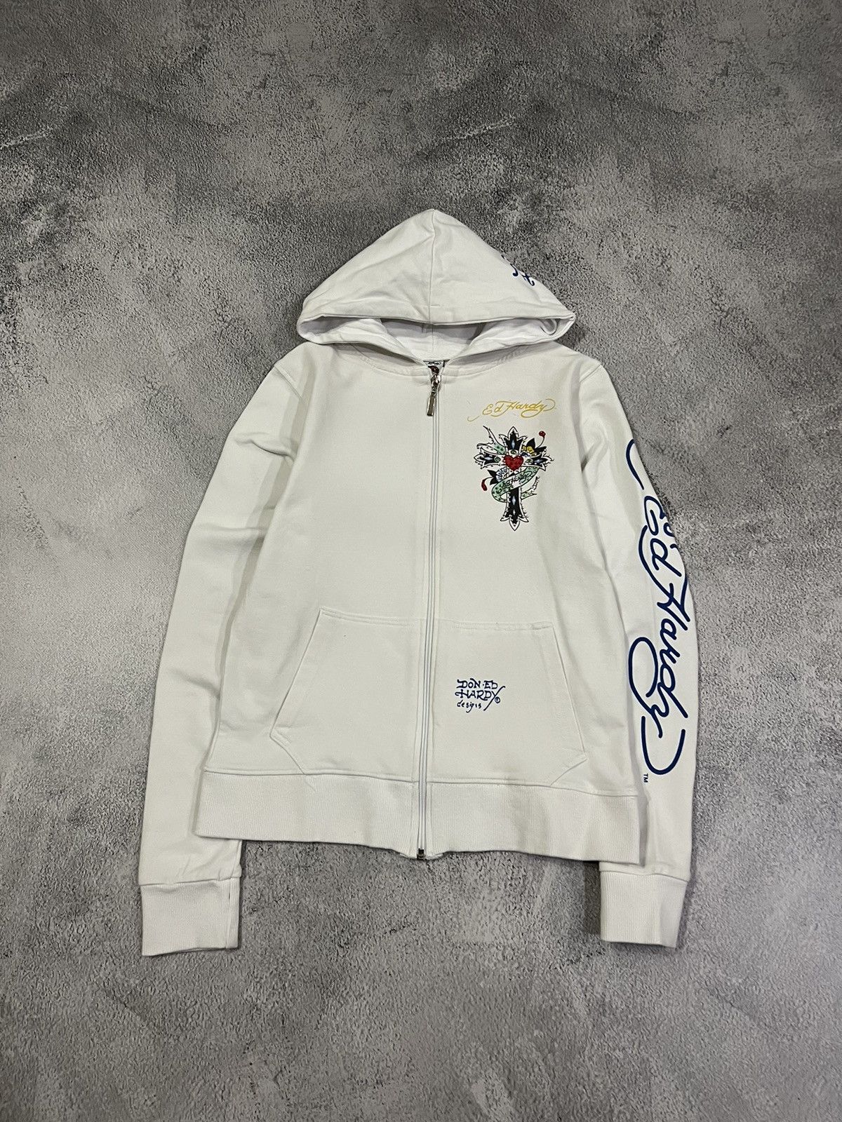 Christian Audigier × Ed Hardy × Vintage Vintage Y2k Ed Hardy 🤍 Cross Tattoo ❤️ Zip Hoodie 00’s Size S / US 4 / IT 40 - 4 Thumbnail