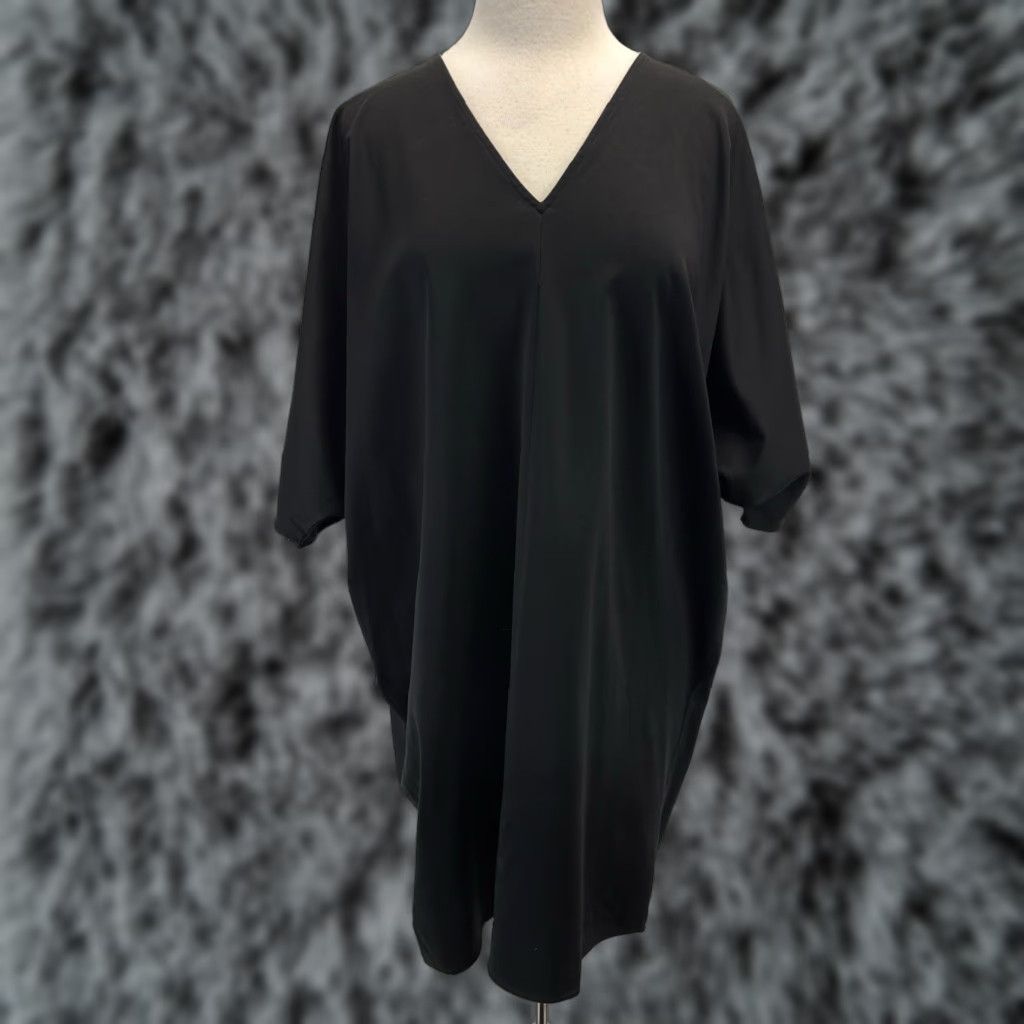 Cos COS Tunic Dress Women’s Black Shift Minimalist Lagenlook M Knee-Length Casual Travel Party/Cocktail Business V-Neck Half Sleeve Pullover Cotton Size M / US 6-8 / IT 42-44 - 1 Thumbnail