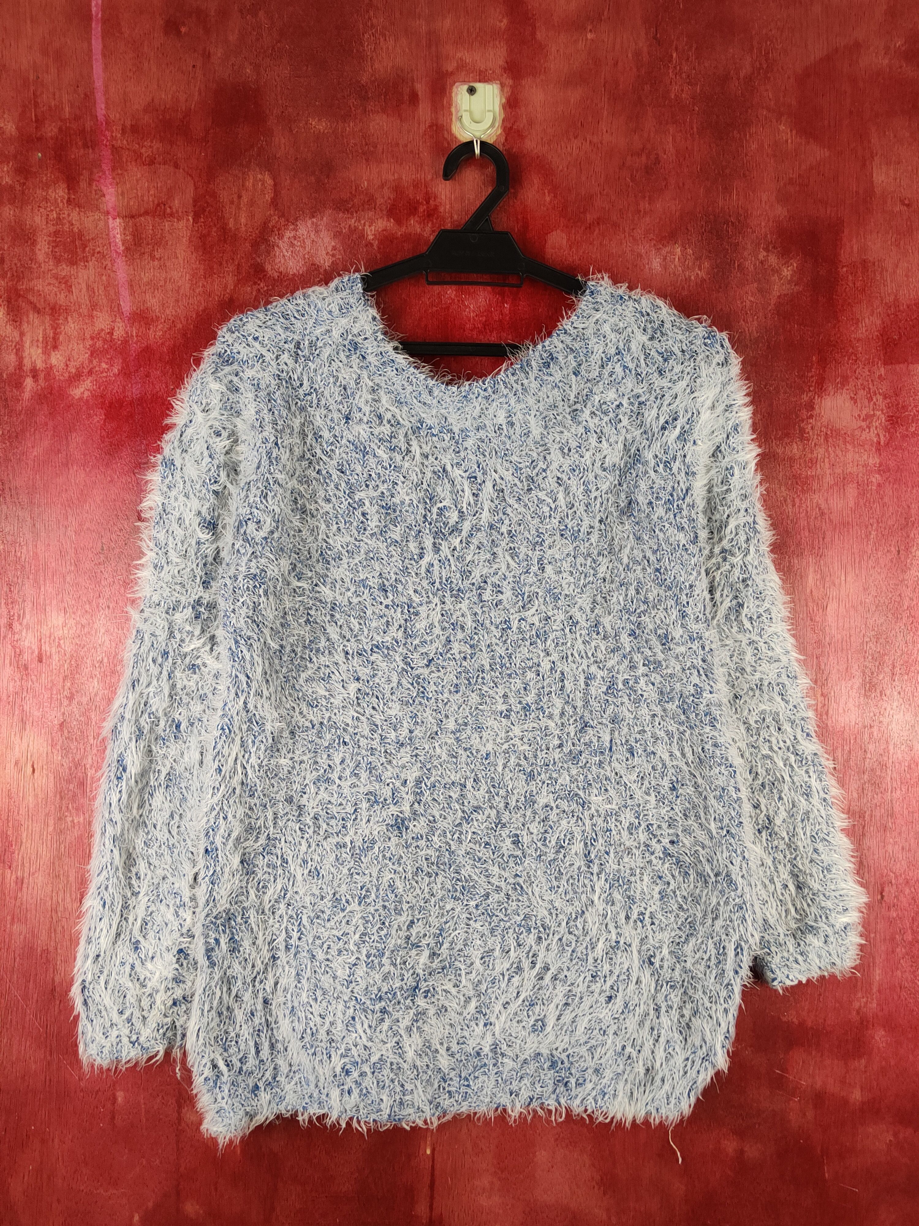Homespun Knitwear Innocente White Blue Shag Shaggy Fur Mohair Knitwear #S1966 Size M / US 6-8 / IT 42-44 - 7 Thumbnail