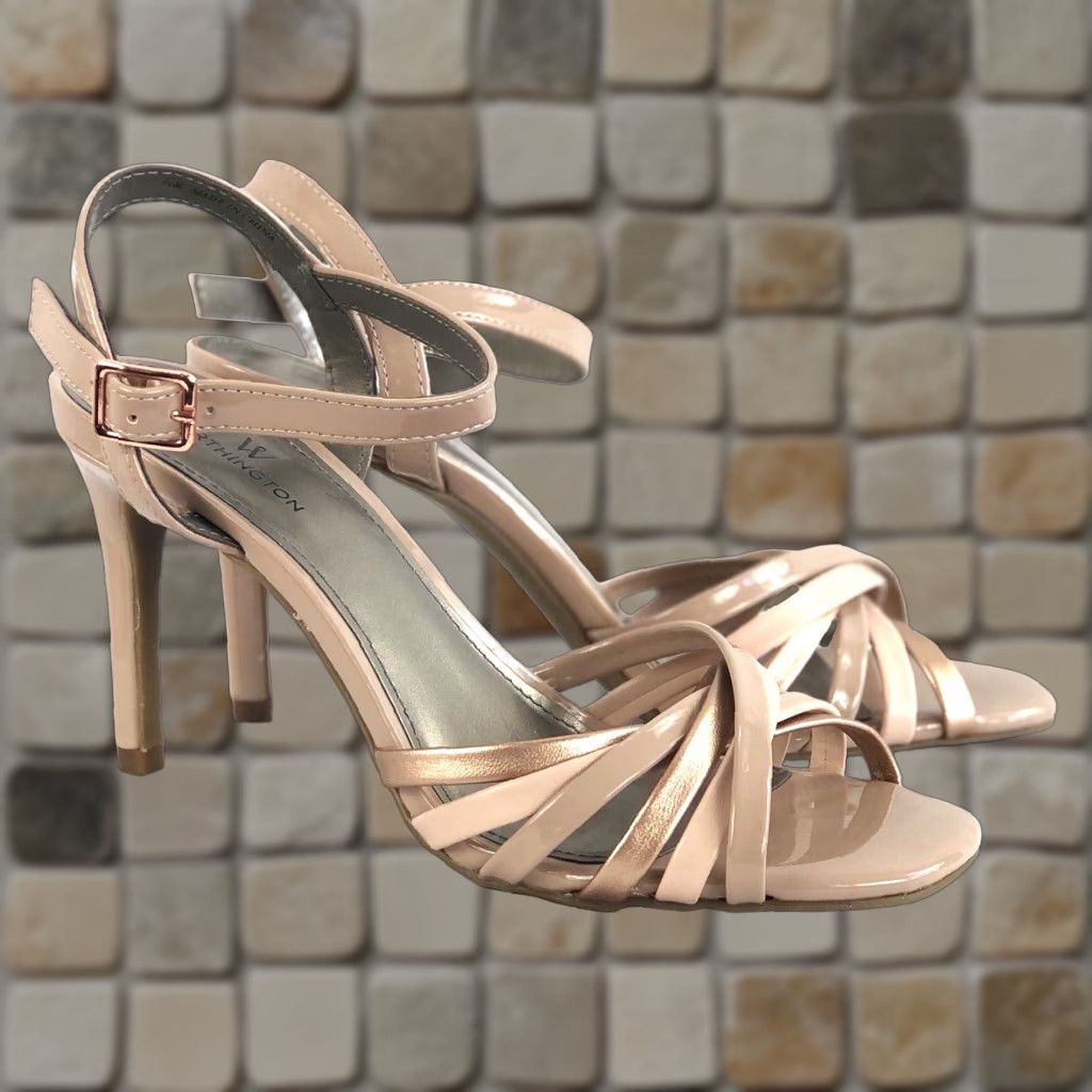 Worthington Worthington Boomer High Heel Strappy Sandal 6.5 Taupe copper 3.5" Heel Open Toe Strappy Leather Womens Vintage No Size US 7 / IT 37 - 1 Thumbnail