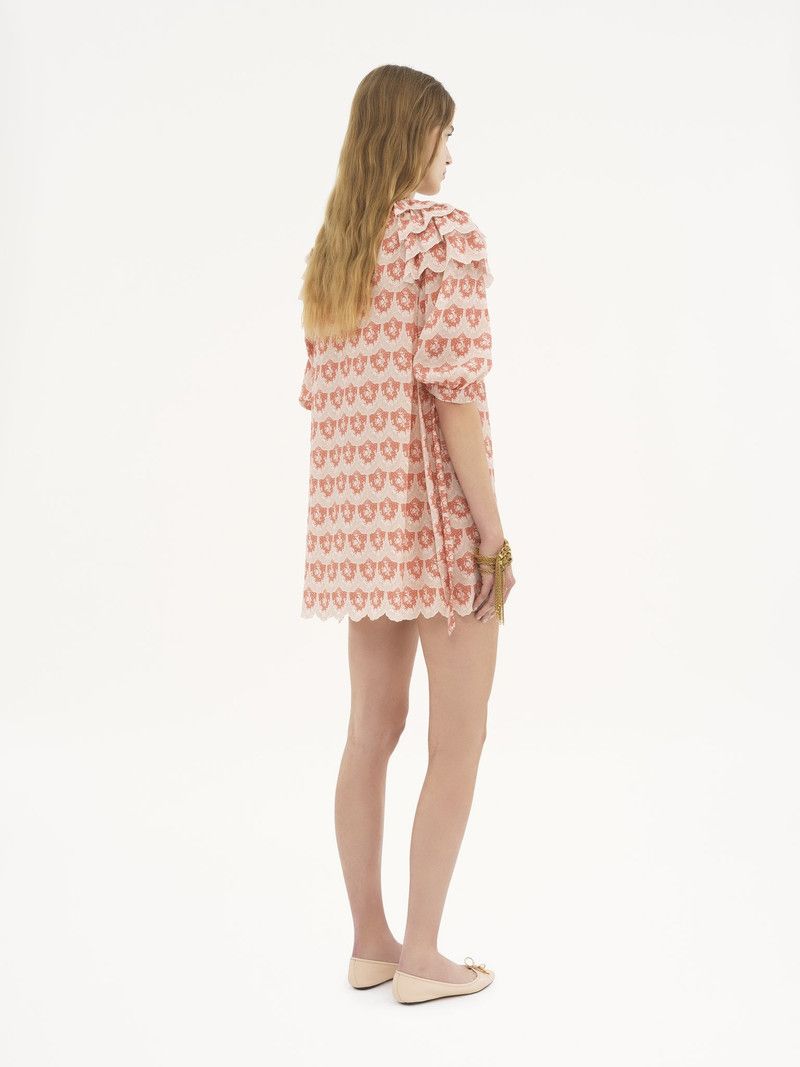 Chloe o1loc1c11125 Puff-sleeve Mini Dress in Beige/Pink Size S / US 4 / IT 40 - 4 Thumbnail