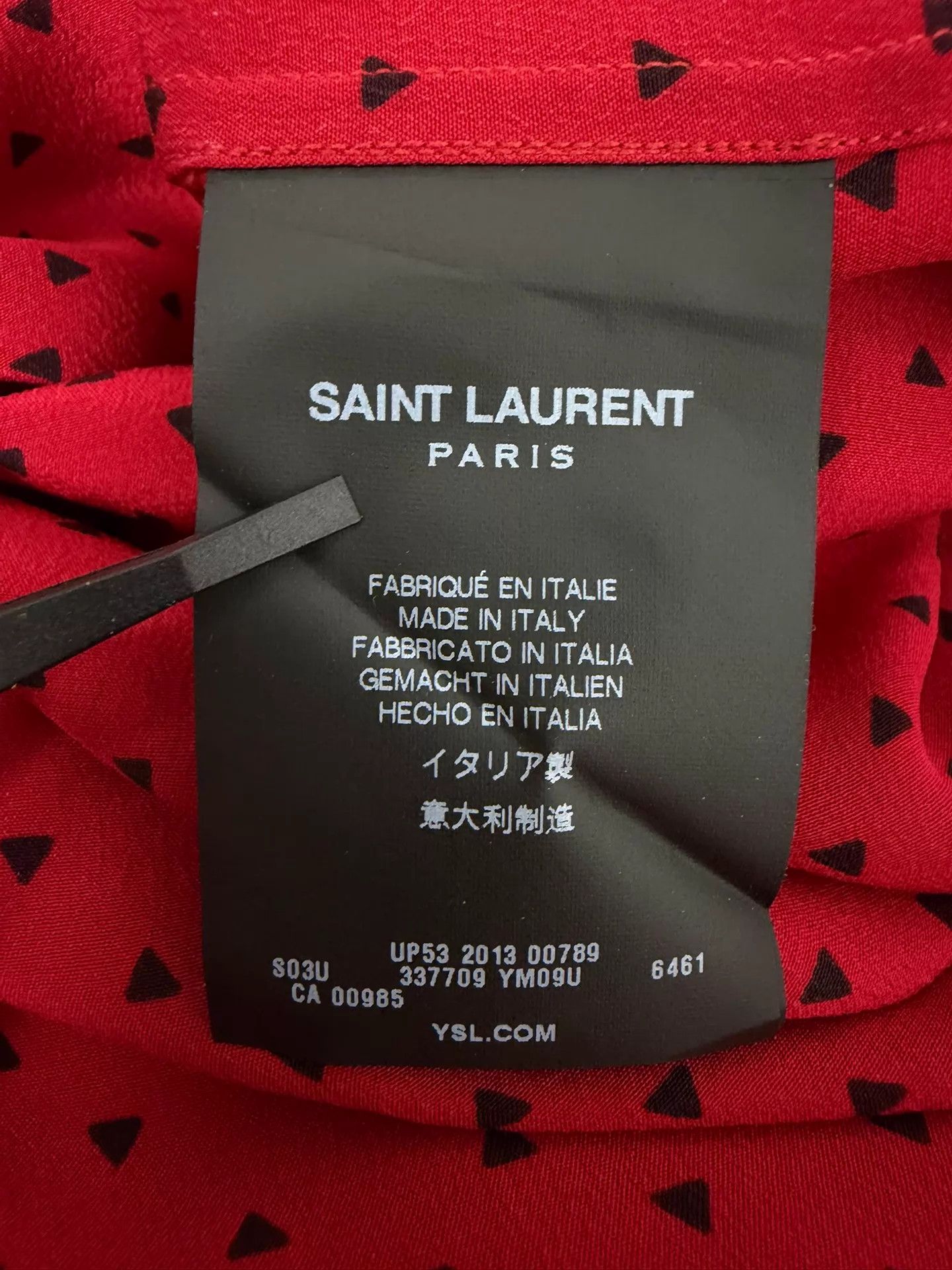 Saint Laurent Paris SLP14SS Hedi Slimane Silk Red-Base Black Triangle Shirt Size US M / EU 48-50 / 2 - 5 Thumbnail