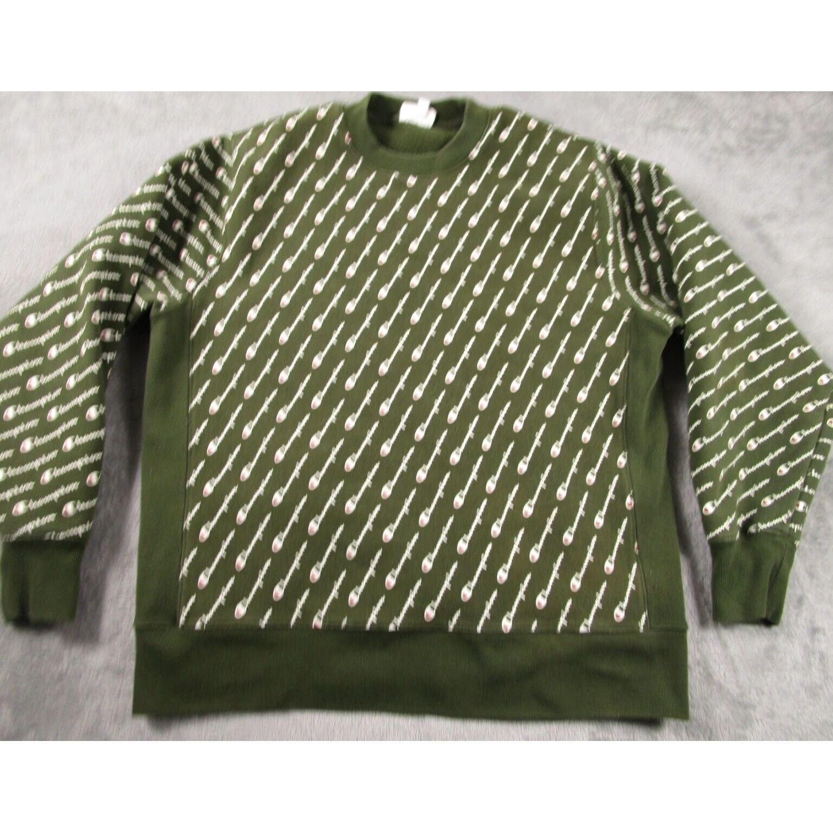 Champion Large Mens Champion Green Crew Neck All Over Print Pullover Sweater Reverse Weave Design Grailed