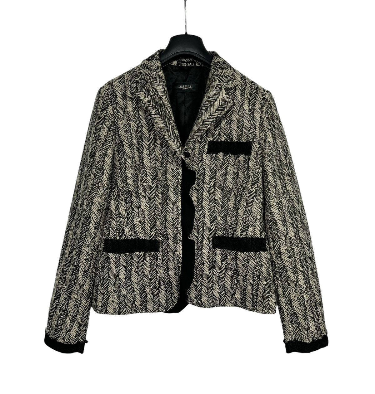 Weekend Max Mara Weekend Max Mara Herringbone Blazer Wool-Cotton Slik Trim Size XL / US 12-14 / IT 48-50 - 8 Thumbnail