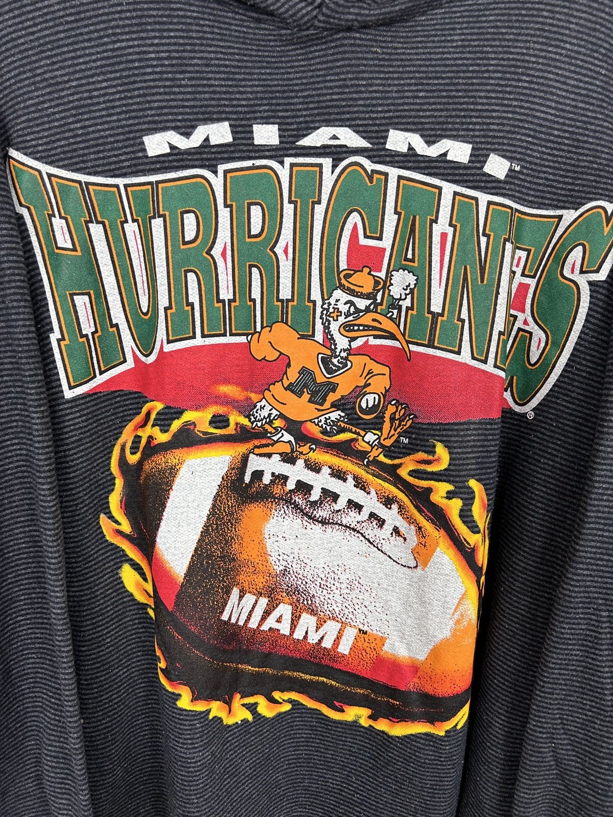 NFL 90s Vintage NCAA Miami Hurricanes Big Logo Striped Hoodie Size US XL / EU 56 / 4 - 2 Thumbnail