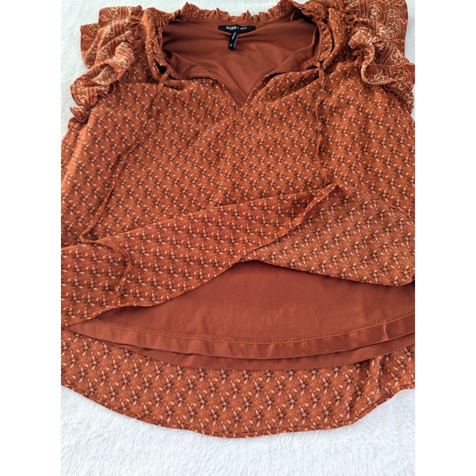 Bcbgmaxazria BCBGMAXAZRIA Blouse Short Sleeve Woman size M Orange Ruffle Peasant Paris Burnt Orange Size M / US 6-8 / IT 42-44 - 6 Thumbnail
