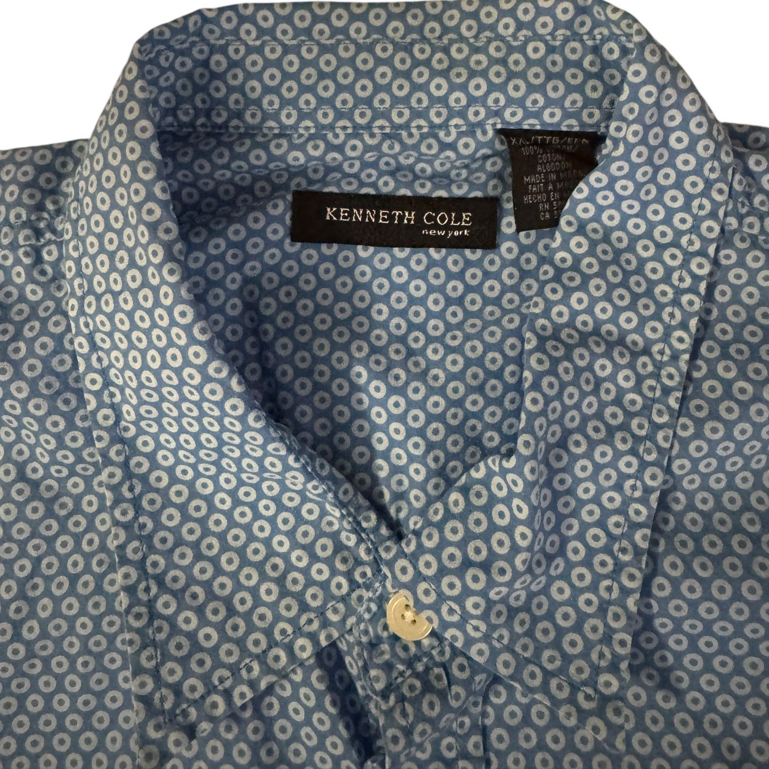 Kenneth Cole Kenneth Cole Casual Collar Shirt Blue with White Rings XXL Size US XXL / EU 58 / 5 - 2 Thumbnail