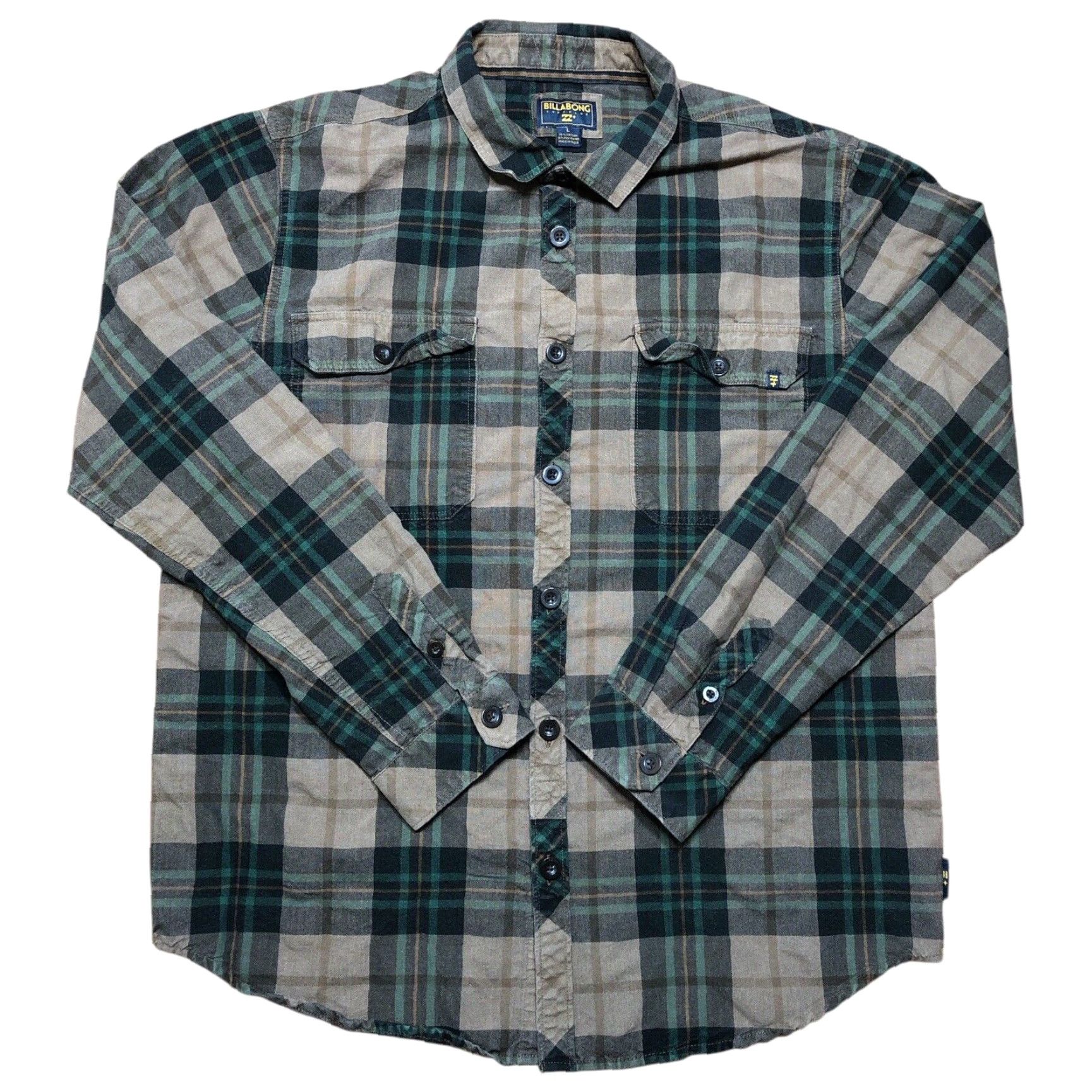 Billabong Billabong Shirt Large Mens Long Sleeve Button Up Plaid Green Brown Surf Plus Size US L / EU 52-54 / 3 - 2 Thumbnail