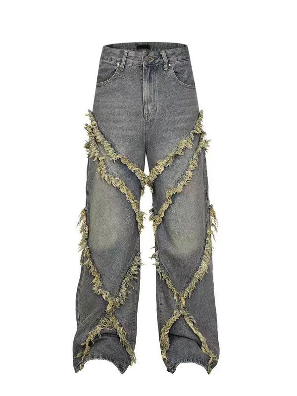 Japanese Brand VIBE Vintage fringe patchwork design wide leg baggy jeans Size US 34 / EU 50 - 6 Thumbnail