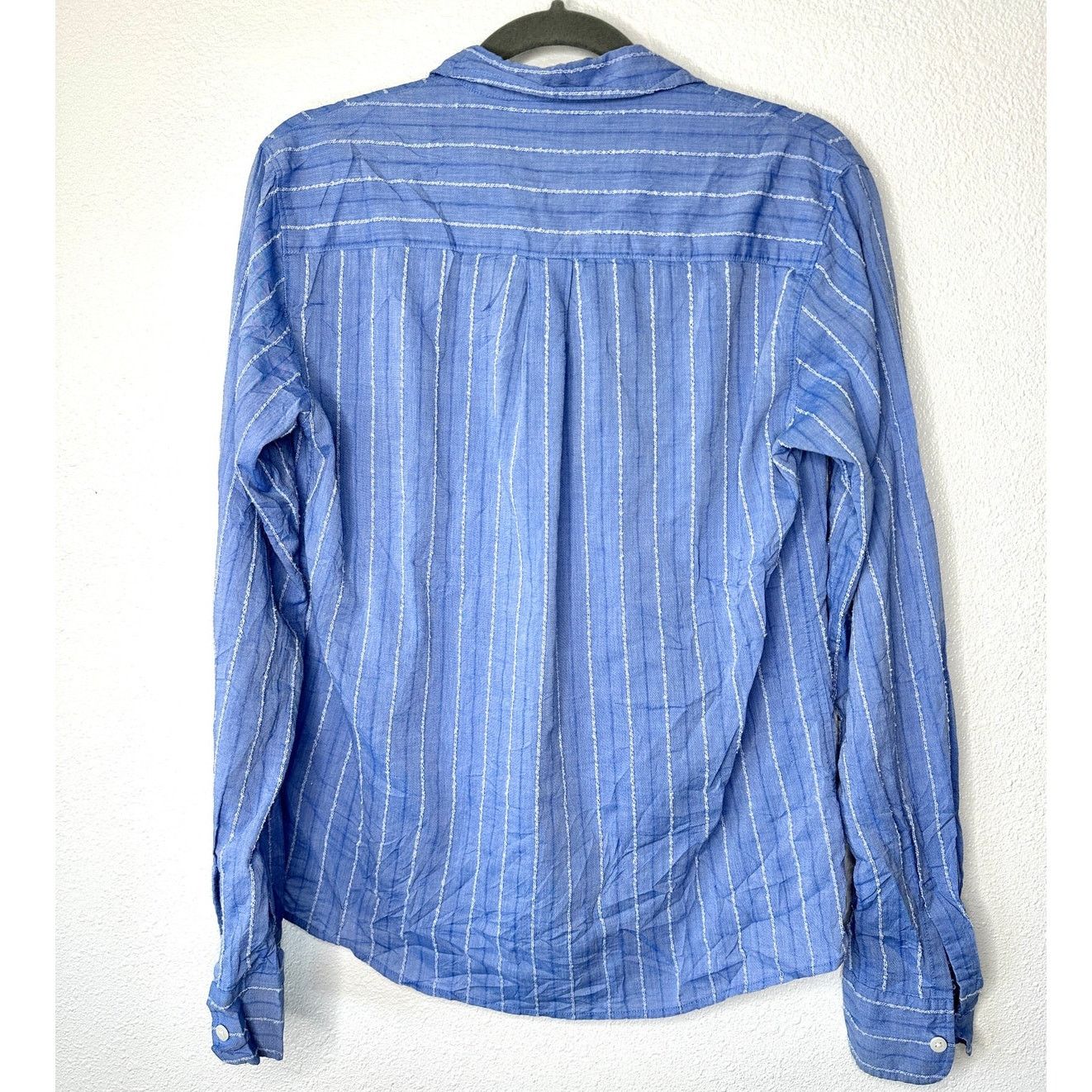 Other American Colors Blue White Fuzzy Stitch Stripe Button Shirt Size M / US 6-8 / IT 42-44 - 9 Thumbnail