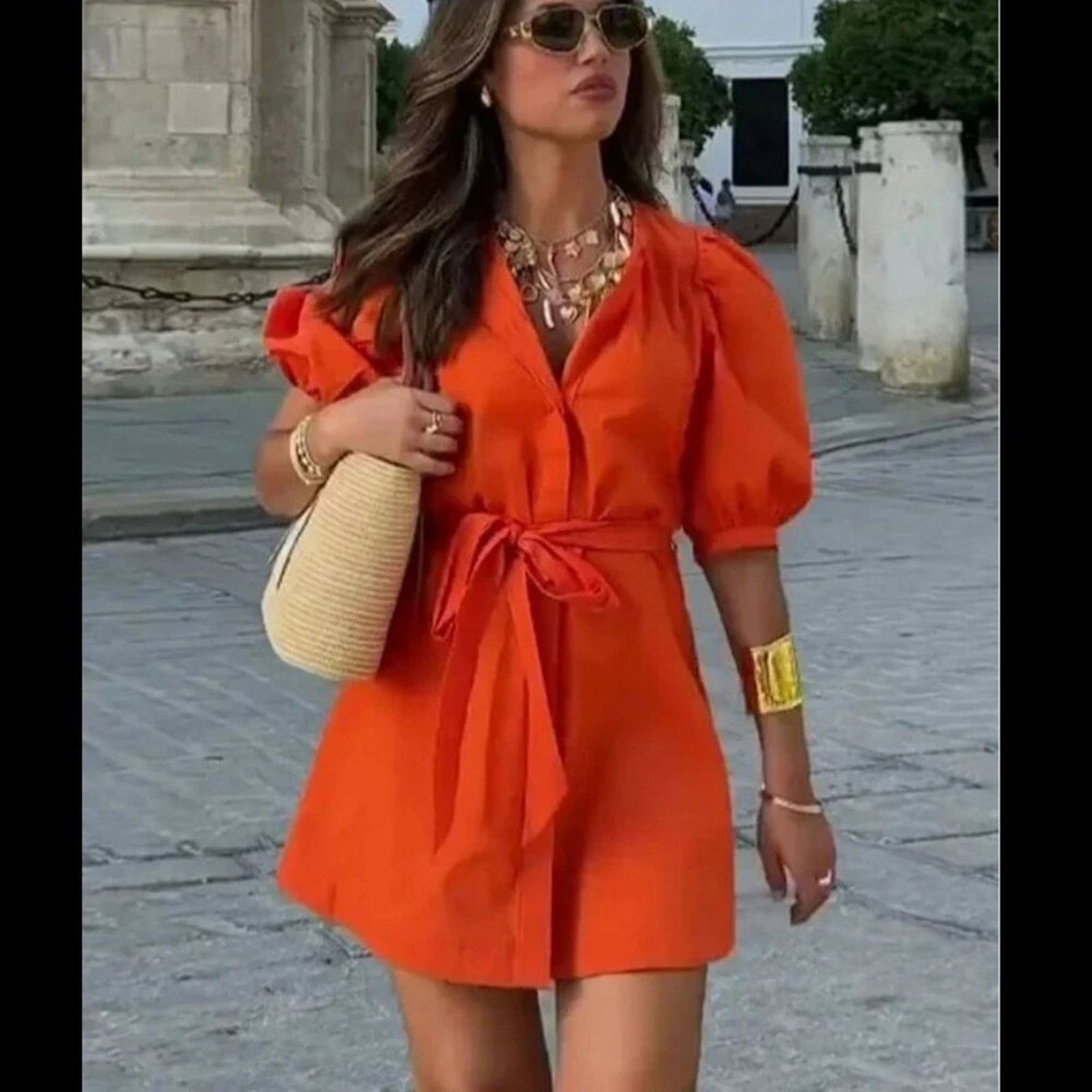 Zara ZARA Belted Dress with Balloon Sleeves Size L / US 10 / IT 46 - 1 Thumbnail