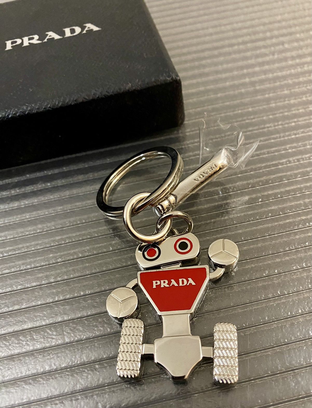 Prada Prada 🇮🇹 silver og metal robot swivel bag charm/keychain NEW Size ONE SIZE - 5 Thumbnail