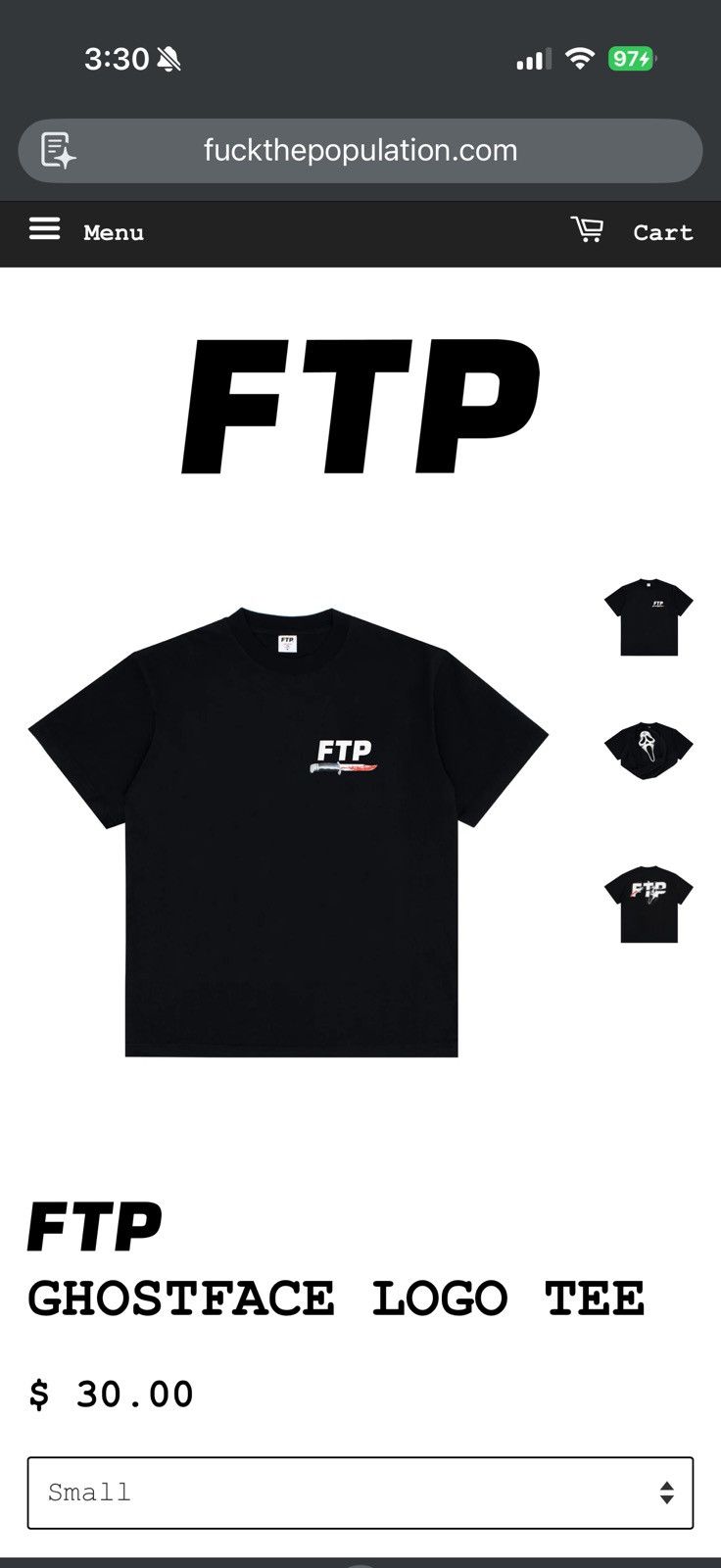 Fuck The Population FTP FUCK THE POPULATION GHOSTFACE LOGO TEE - XL - BLACK Size US XL / EU 56 / 4 - 9 Thumbnail
