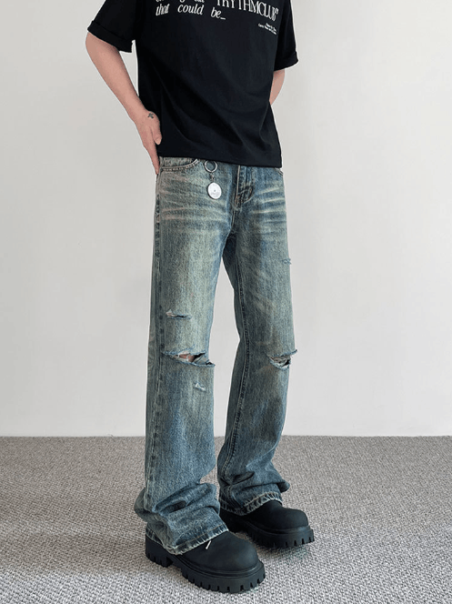 Japanese Brand × Jean American retro high street distressed flared ripped jeans Size US 32 / EU 48 - 1 Thumbnail