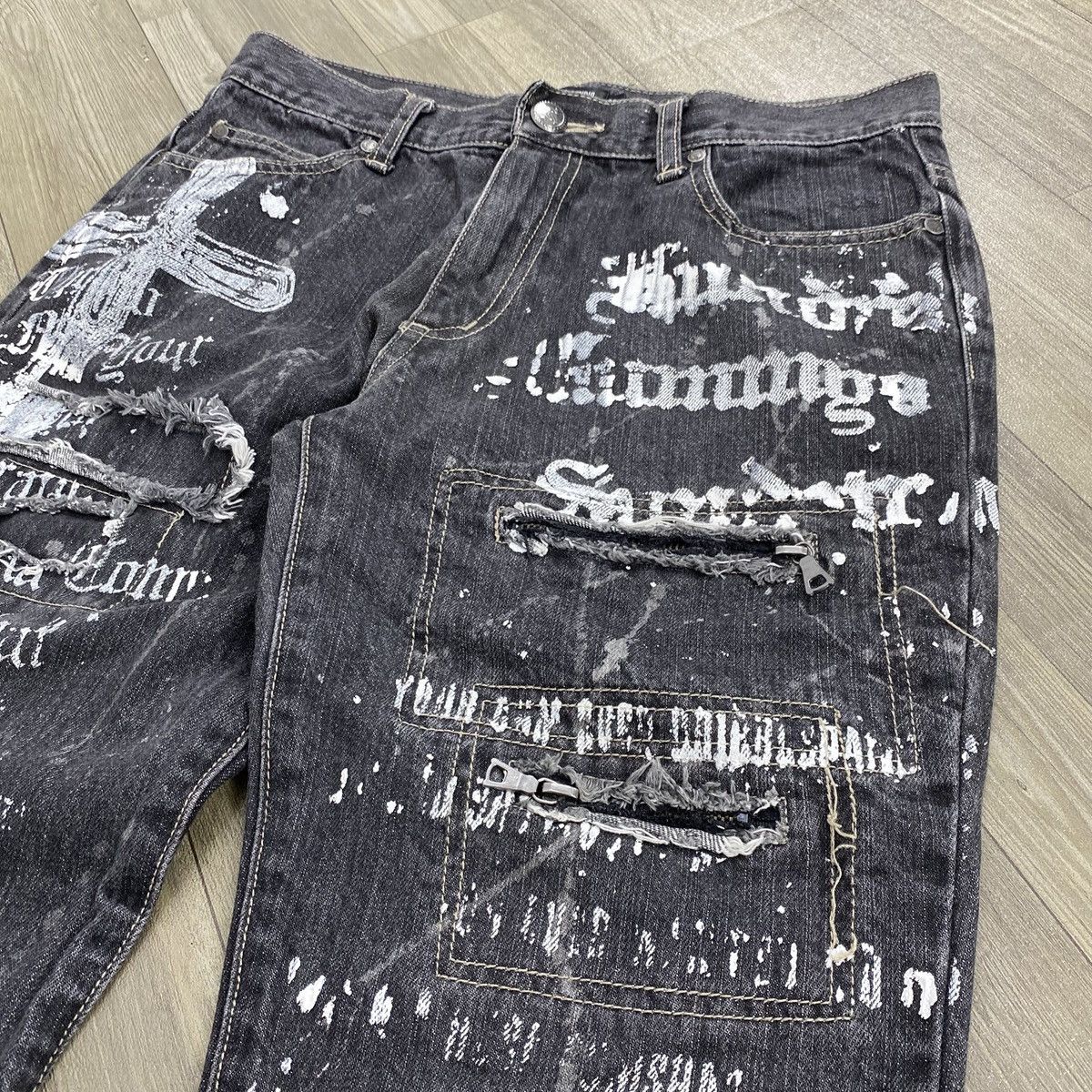 Other 2000s Ba-tsu Studio Distressed Cross Punk Flared Jeans Size US 30 / EU 46 - 5 Thumbnail