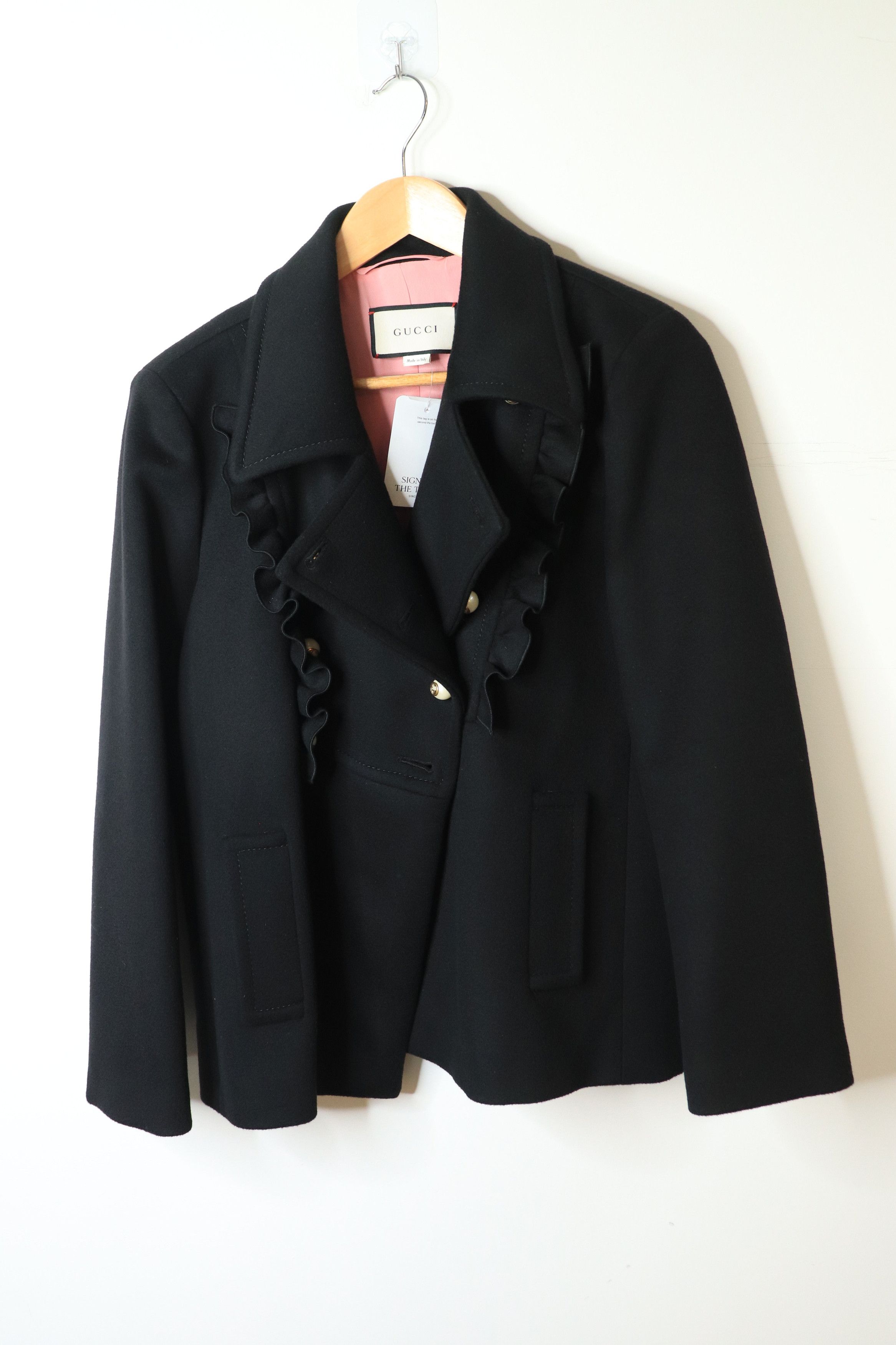 Gucci Black wool coat with pearl buttons - UK 14 Size L / US 10 / IT 46 - 1 Thumbnail