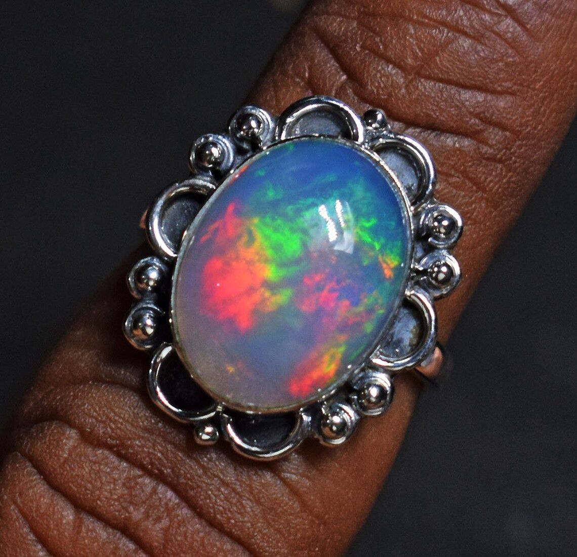 Handmade Natural Ethiopian Opal Ring Handmade 925K Silver Boho Ring Size ONE SIZE - 2 Thumbnail