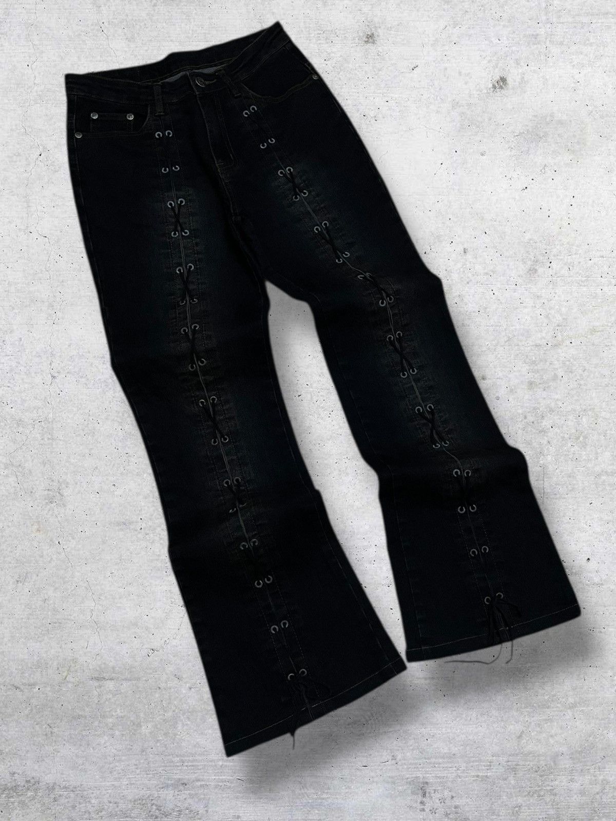 Tornado Mart VINTAGE RARE DESIGNER JAPAN T&T LACE UP FLARED DENIM 90S Size US 27 - 2 Thumbnail