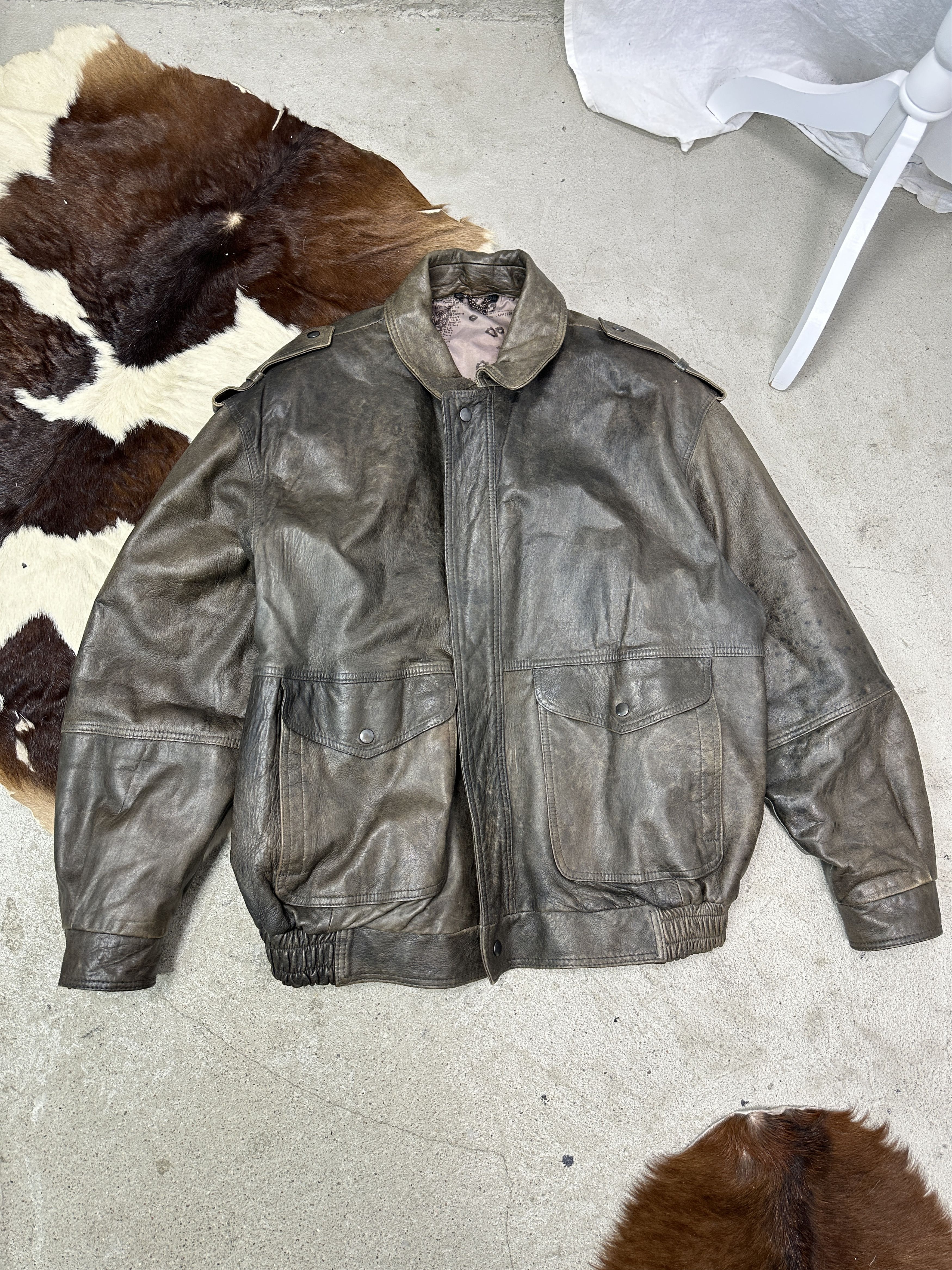 Vintage Vintage Leather Biker Moto Washed Bomber Jacket 80s Size US L / EU 52-54 / 3 - 2 Thumbnail