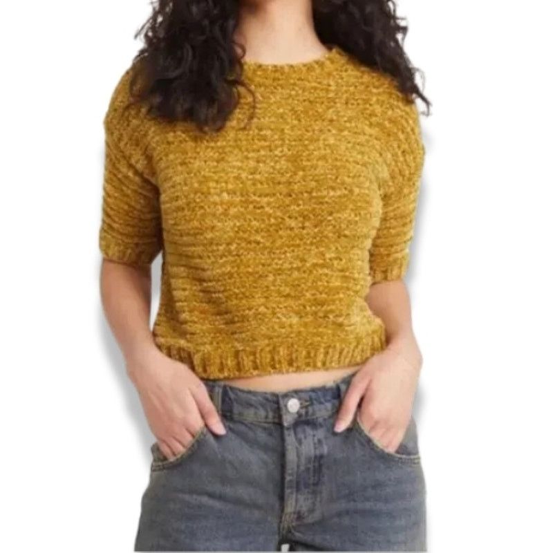Other Open Edit Sweater Short Sleeve Crop Green Gold W Medium NWT Size M / US 6-8 / IT 42-44 - 1 Thumbnail