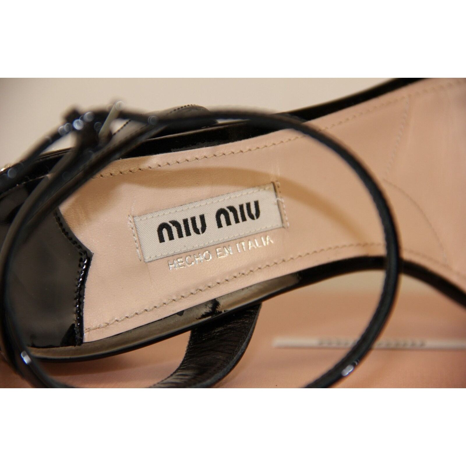 Miu Miu BLACK PATENT LEATHER CRYSTALS JEWELED HEEL SANDALS 39.5 Size US 9.5 / IT 39.5 - 7 Thumbnail