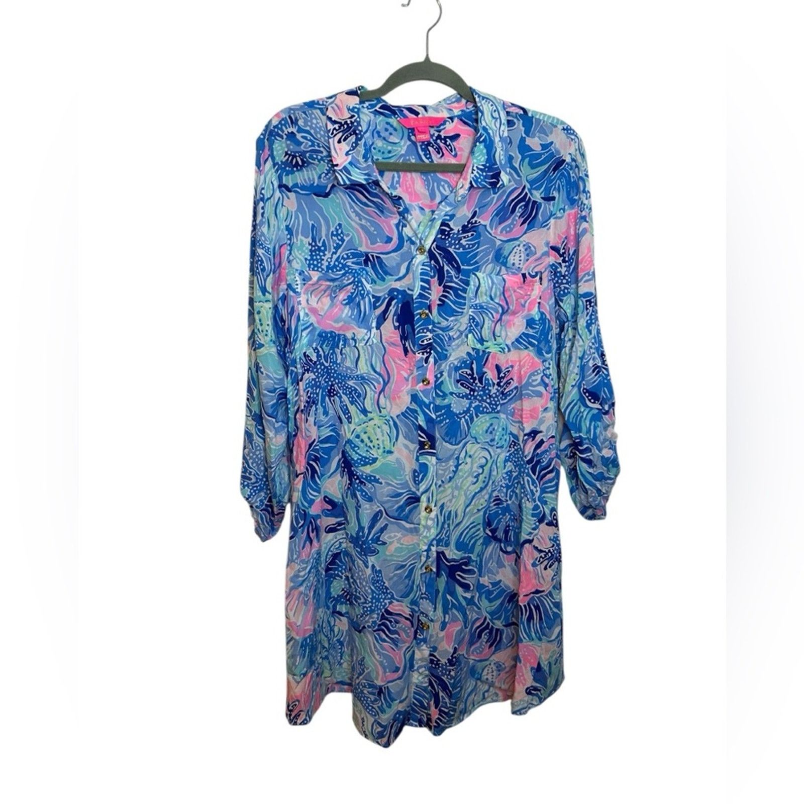 Lilly Pulitzer Lilly Pulitzer Natalie Cover Up Shirt Dress Size L / US 10 / IT 46 - 1 Thumbnail
