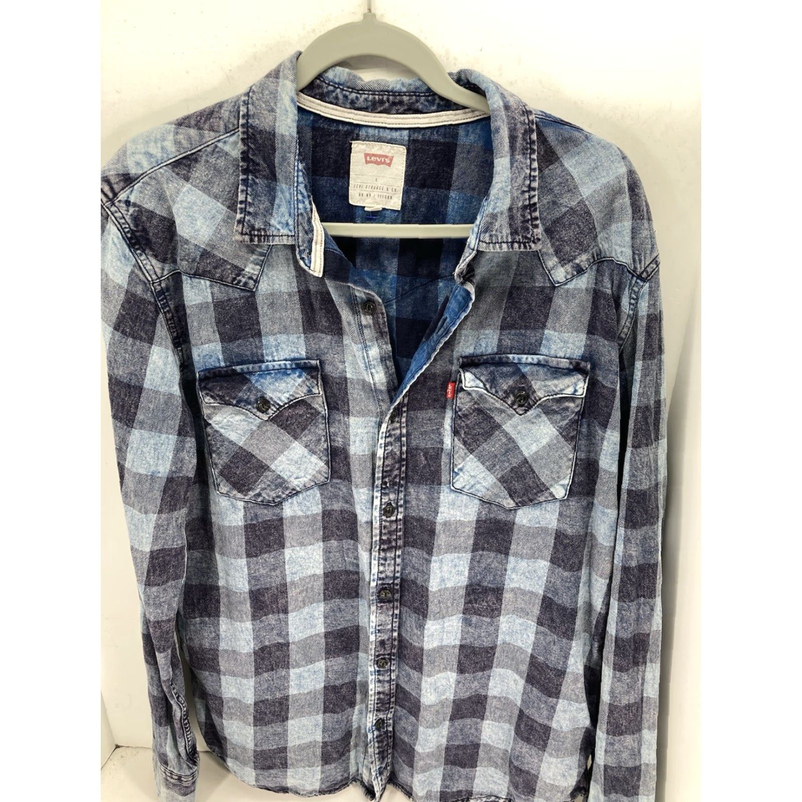 Levi's Levi's Shirt Men L Indigo Blue Plaid Button Long Sleeve Cotton Casual Slim Fit Crew Neck? Size US L / EU 52-54 / 3 - 2 Thumbnail