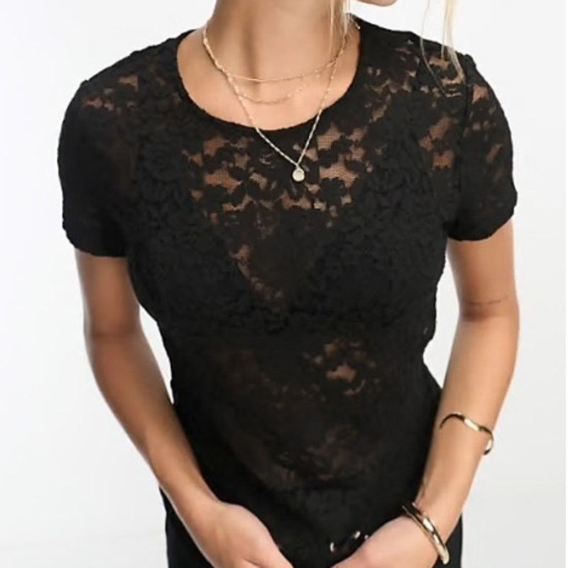 Mango Mango Women's Short Sleeve Lace Top Black Size M Size M / US 6-8 / IT 42-44 - 1 Thumbnail